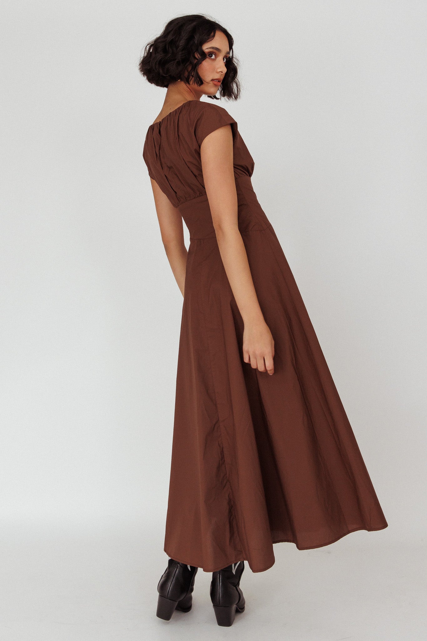 Derry Cap Sleeve A-line Maxi Dress Chocolate by Selfie Leslie Australia