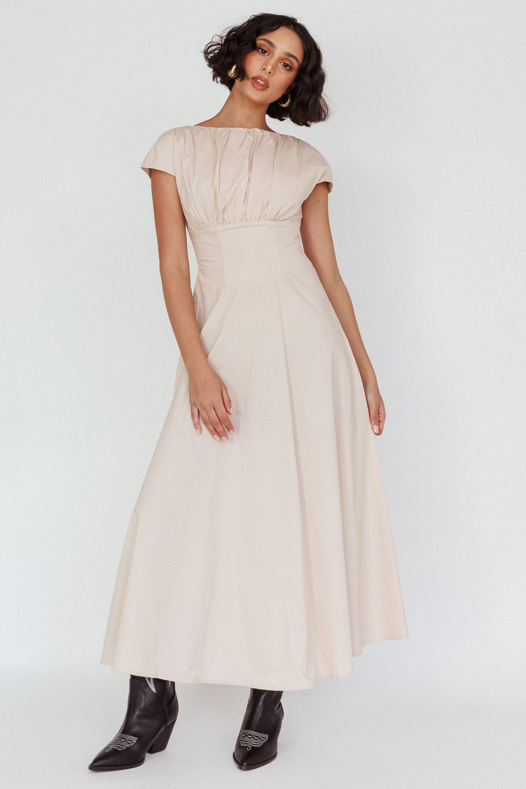 Derry Cap Sleeve A-line Maxi Dress Oat by Selfie Leslie Australia