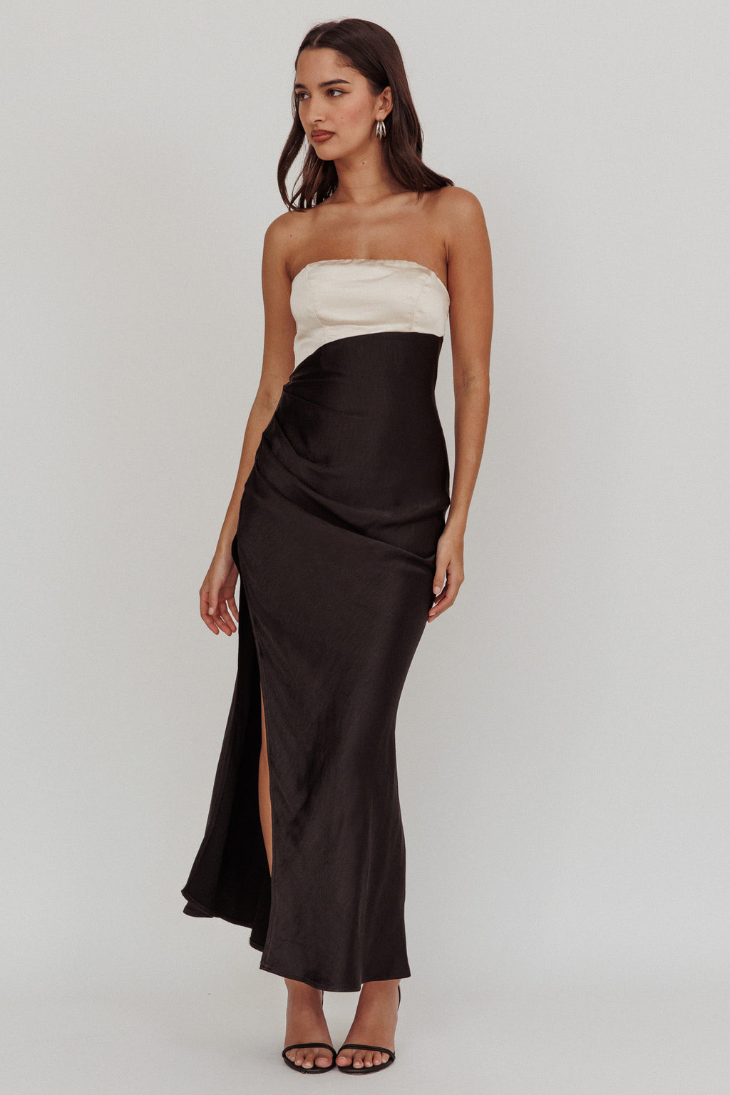 Kamillia Strapless Split Maxi Dress Black by Selfie Leslie Australia