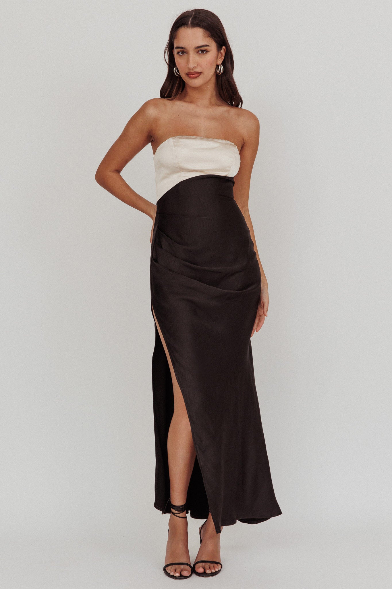 Kamillia Strapless Split Maxi Dress Black by Selfie Leslie Australia