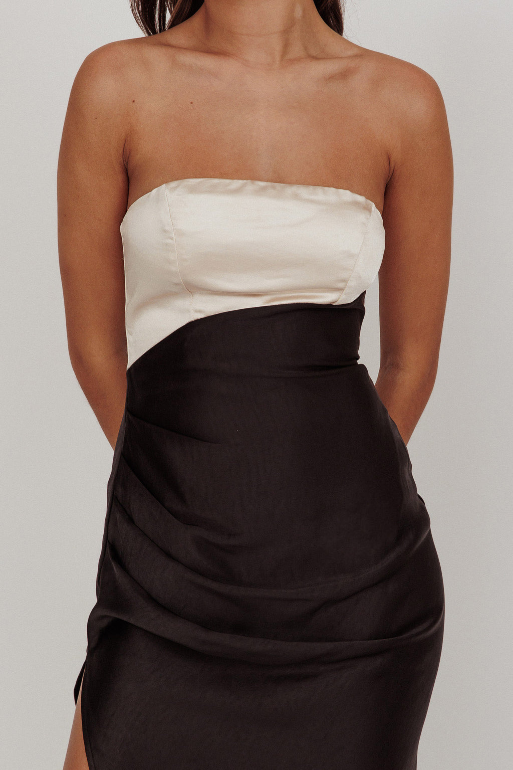 Kamillia Strapless Split Maxi Dress Black by Selfie Leslie Australia