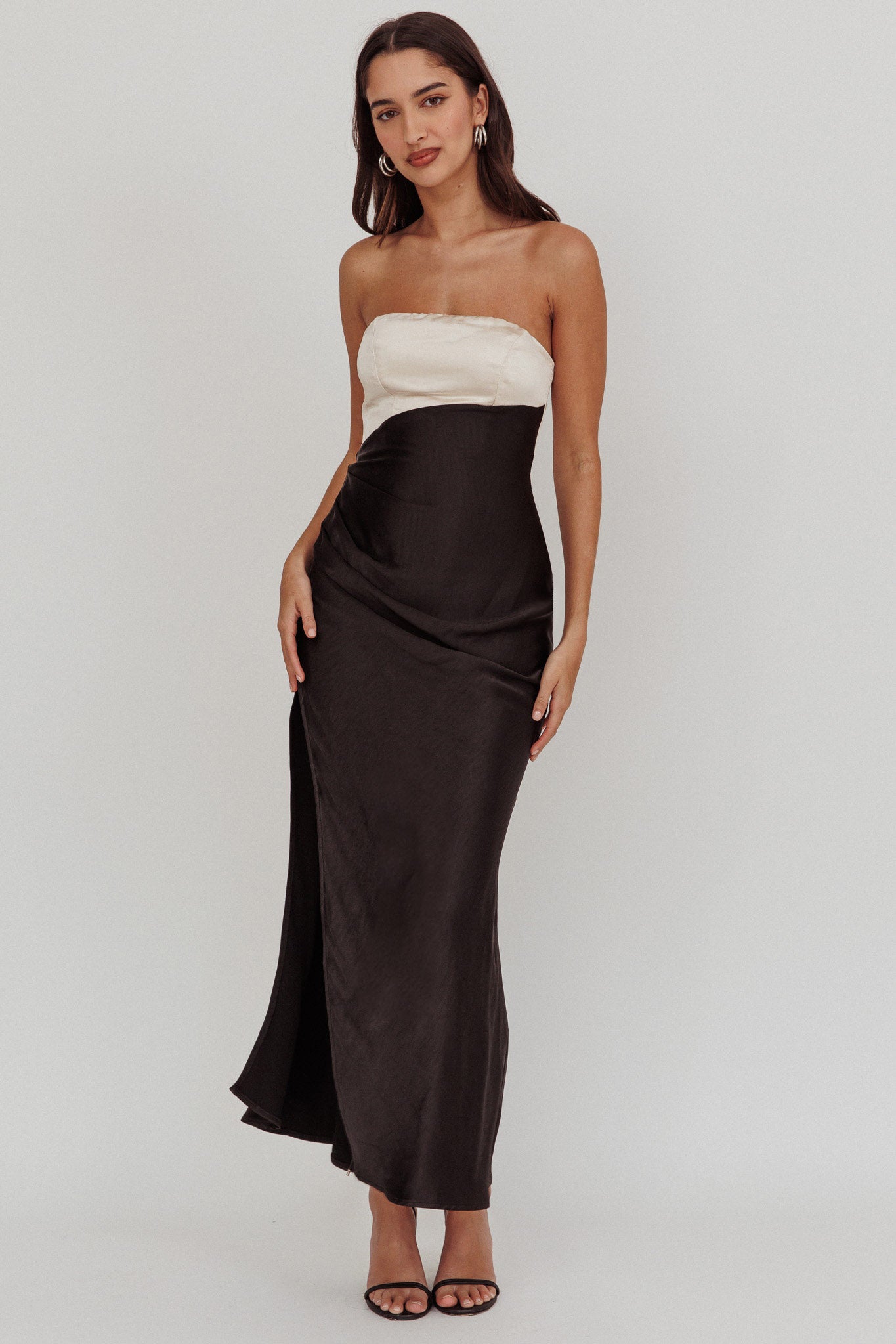 Kamillia Strapless Split Maxi Dress Black by Selfie Leslie Australia