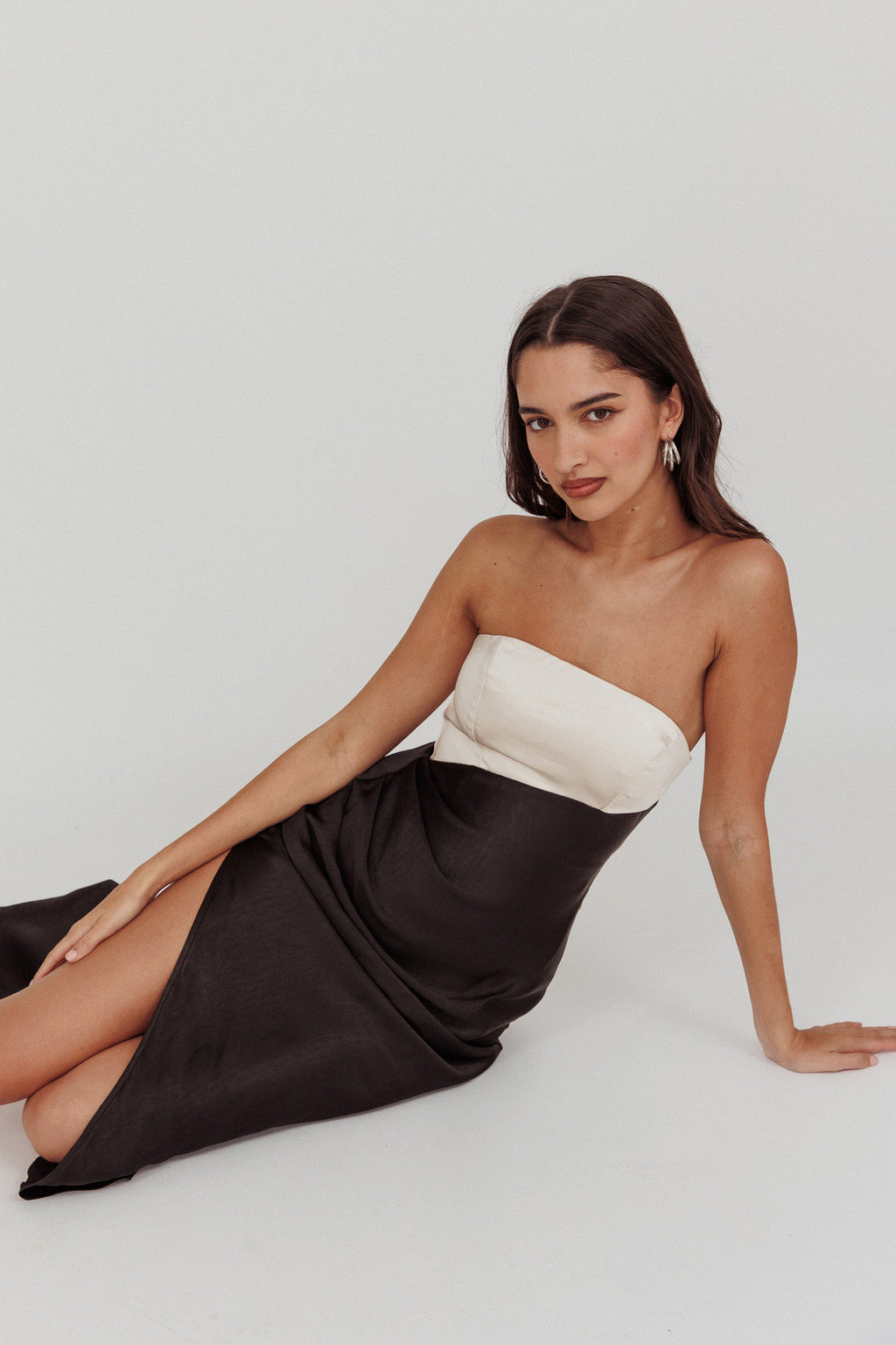 Kamillia Strapless Split Maxi Dress Black by Selfie Leslie Australia