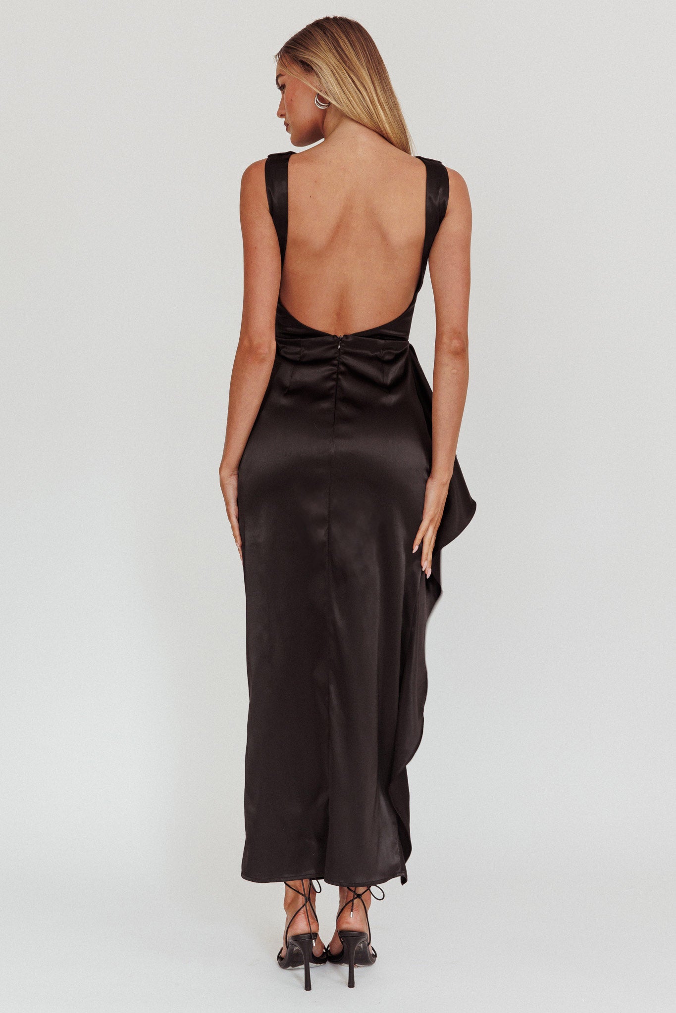 Kamillia Boat Neck Split Maxi Dress Black by Selfie Leslie Australia