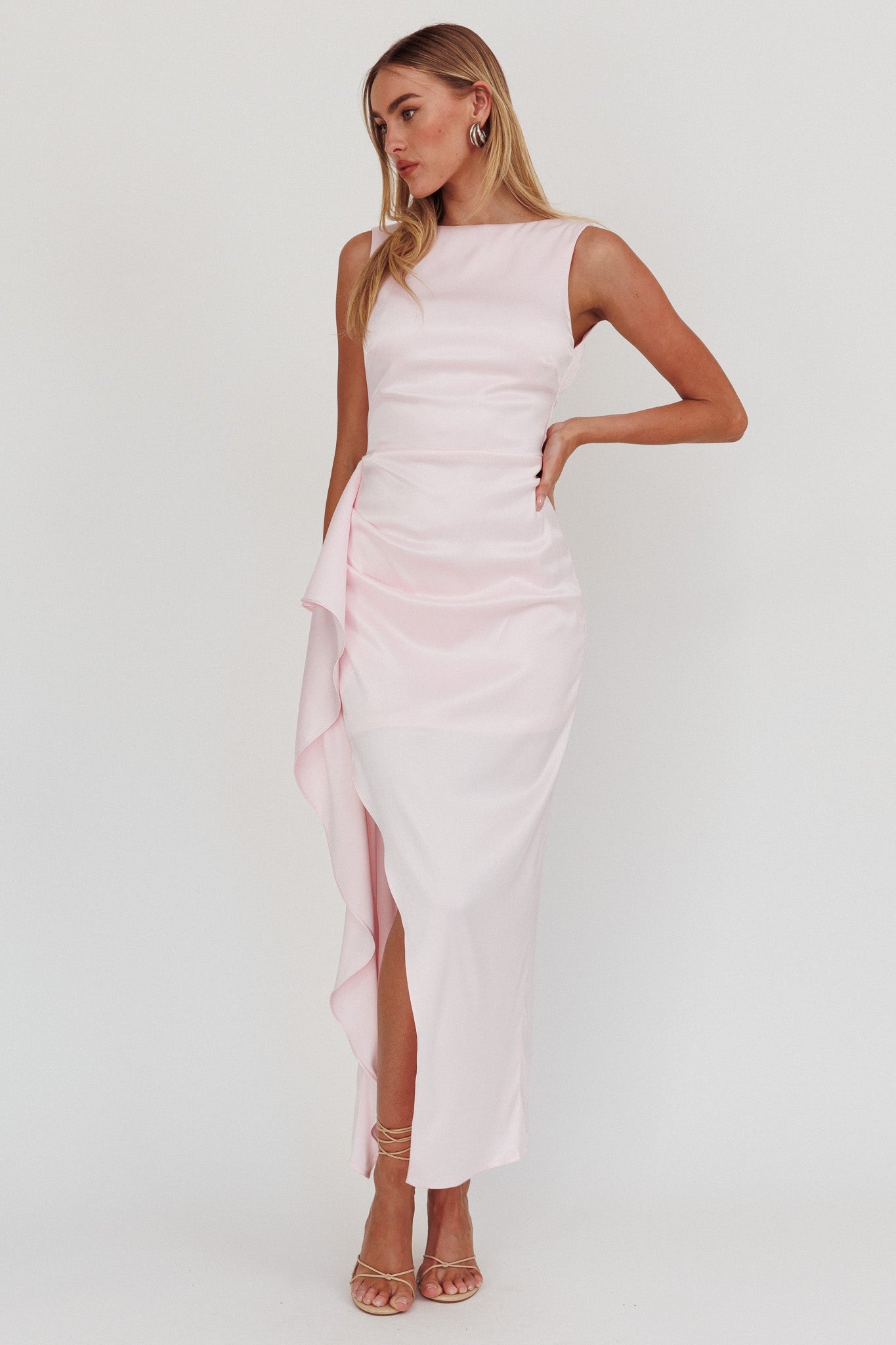 Kamillia Boat Neck Split Maxi Dress Ice Pink by Selfie Leslie Australia
