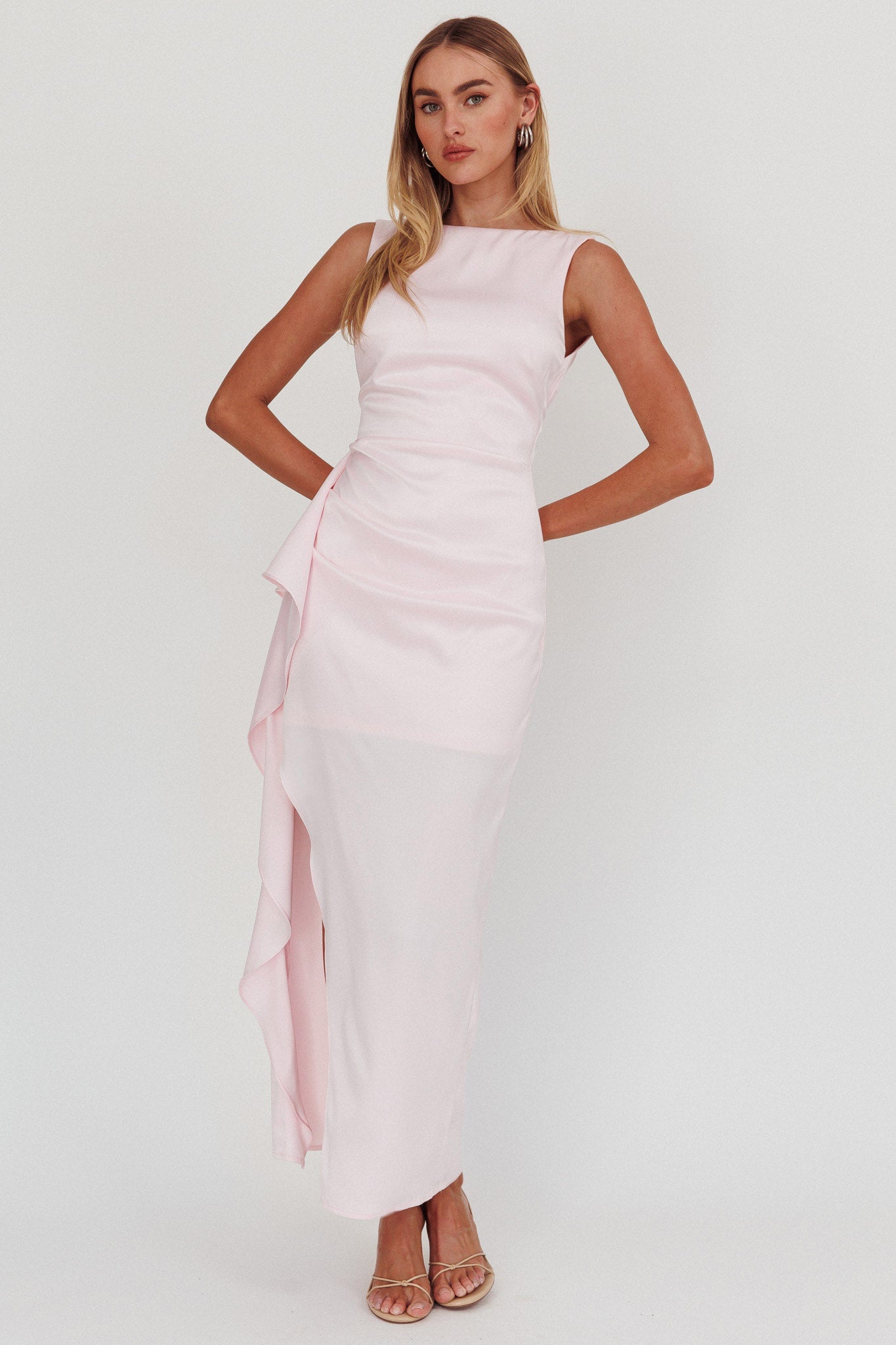 Kamillia Boat Neck Split Maxi Dress Ice Pink by Selfie Leslie Australia