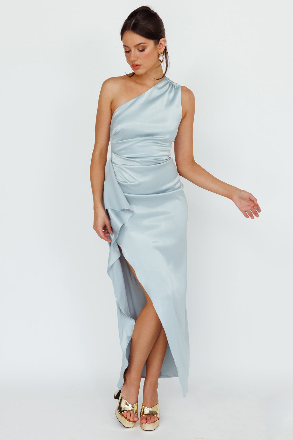 Kamillia One-Shoulder Split Midi Dress Pistachio by Selfie Leslie Australia