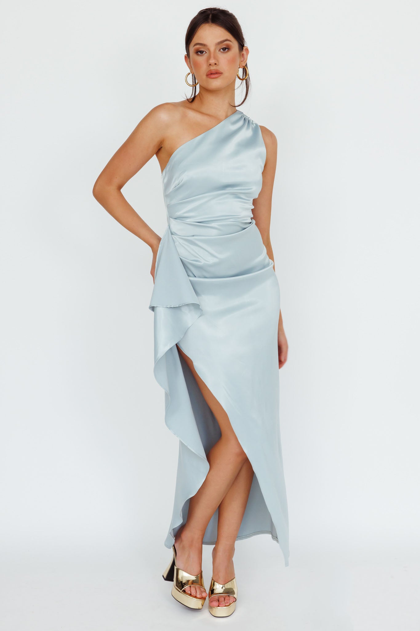 Kamillia One-Shoulder Split Maxi Dress Olive