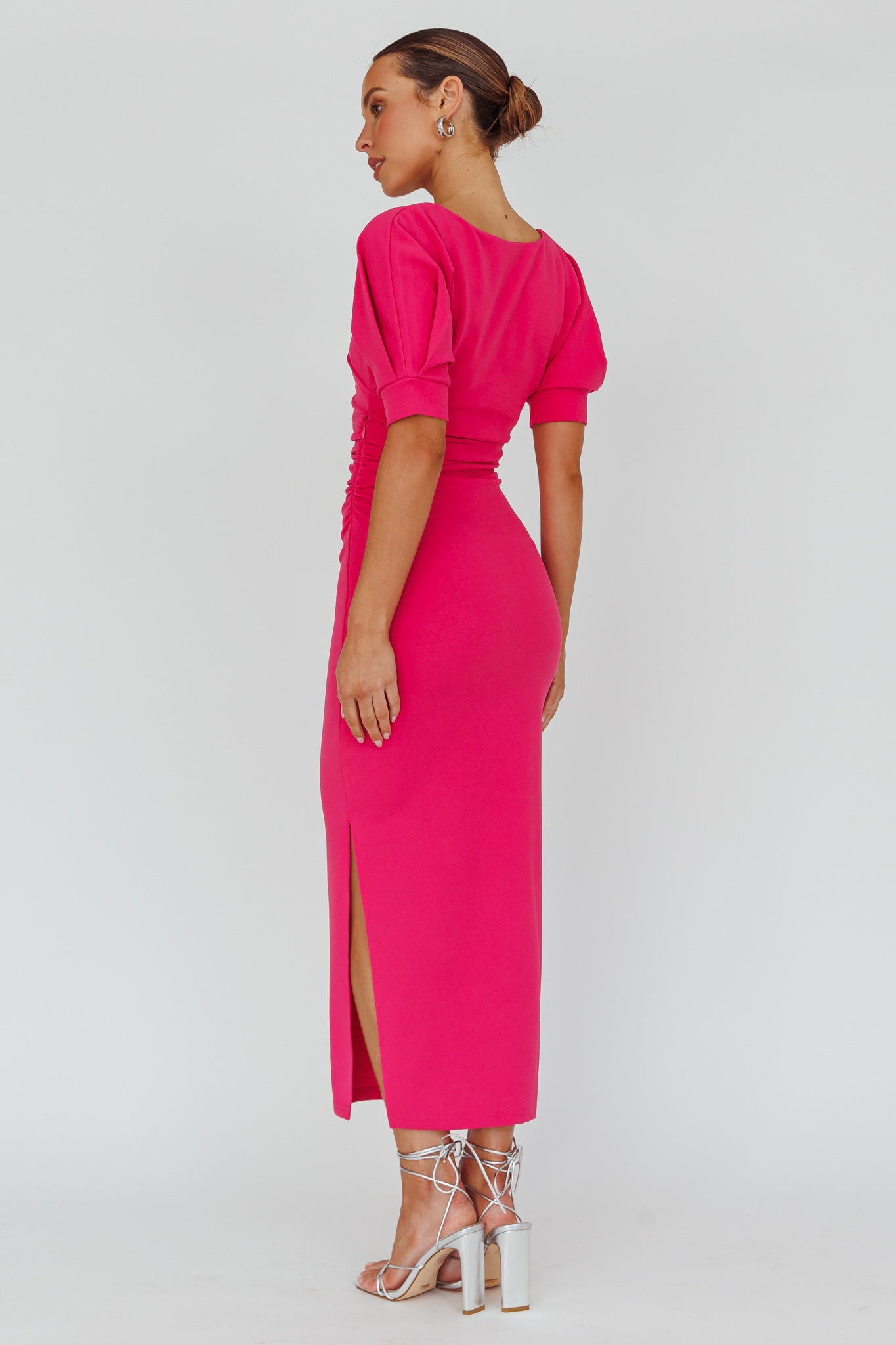 Valette Puff Sleeve Midi Dress Magenta by Selfie Leslie Australia
