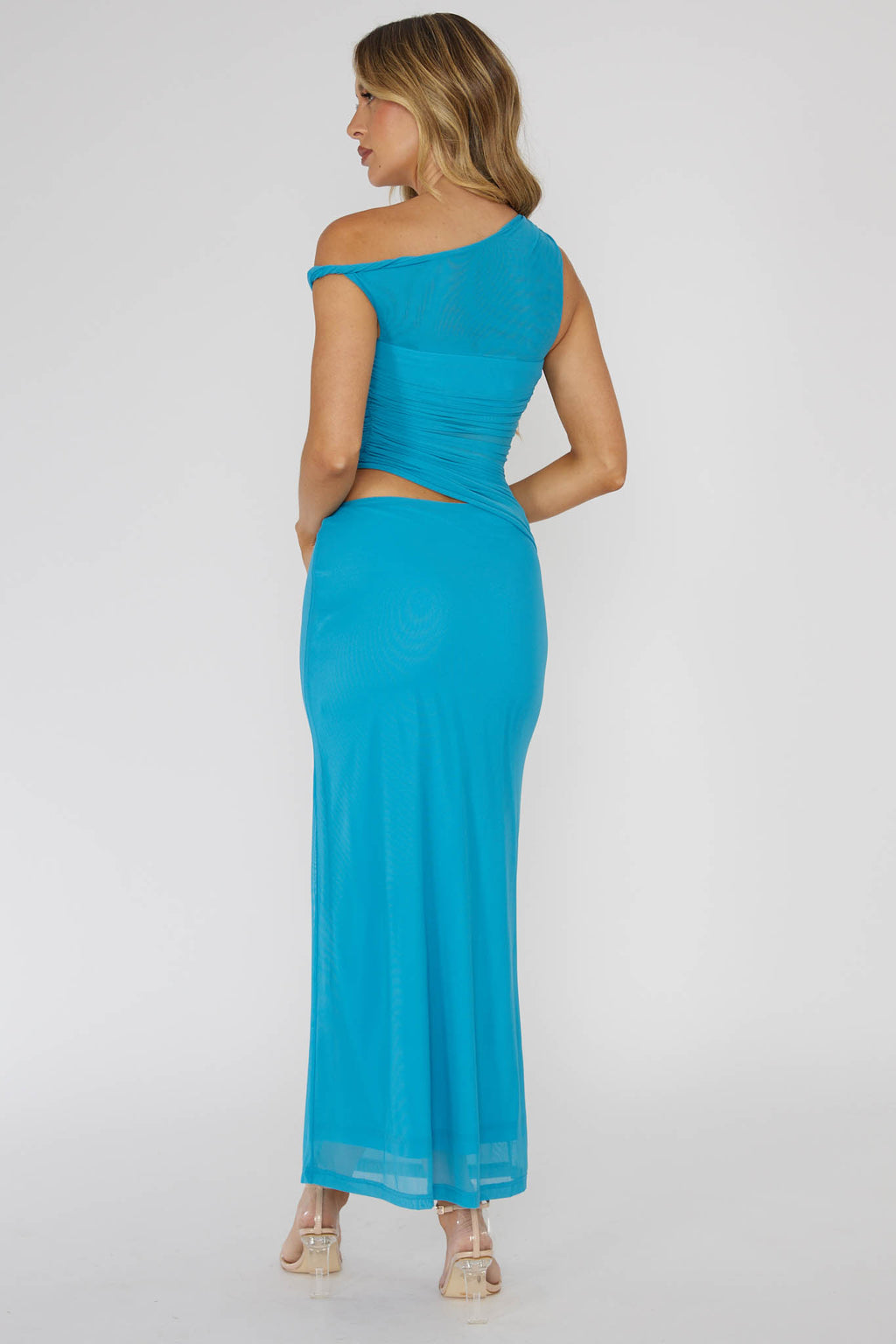 Lorely Ruched Bodice Twist Strap Midi Dress Ocean by Selfie Leslie Australia