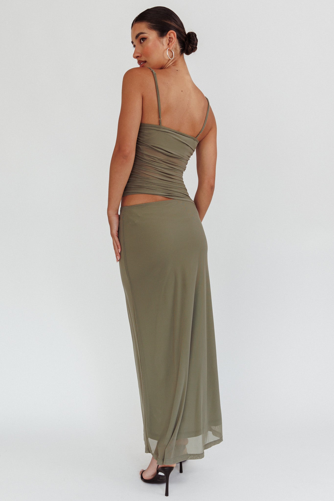 Lorely Ruched Bodice Maxi Dress Olive by Selfie Leslie Australia