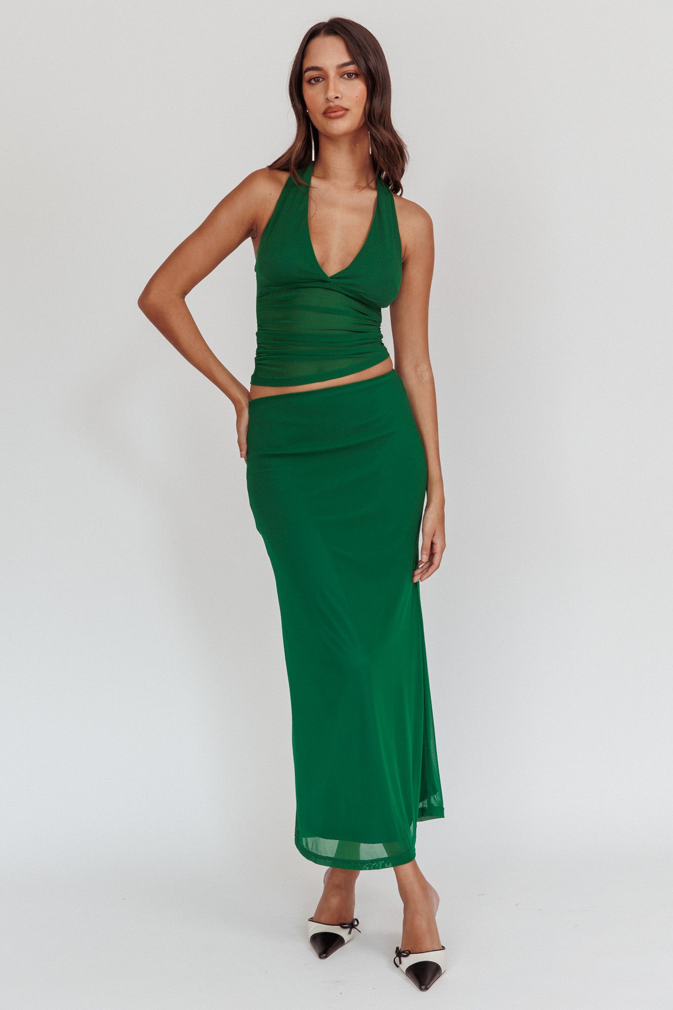Lorely Mesh Maxi Skirt Forest Green by Selfie Leslie Australia