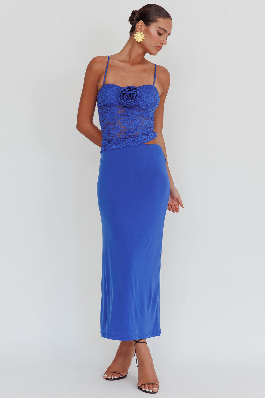 Lorely Lace Rosette Maxi Dress Top Blue by Selfie Leslie Australia