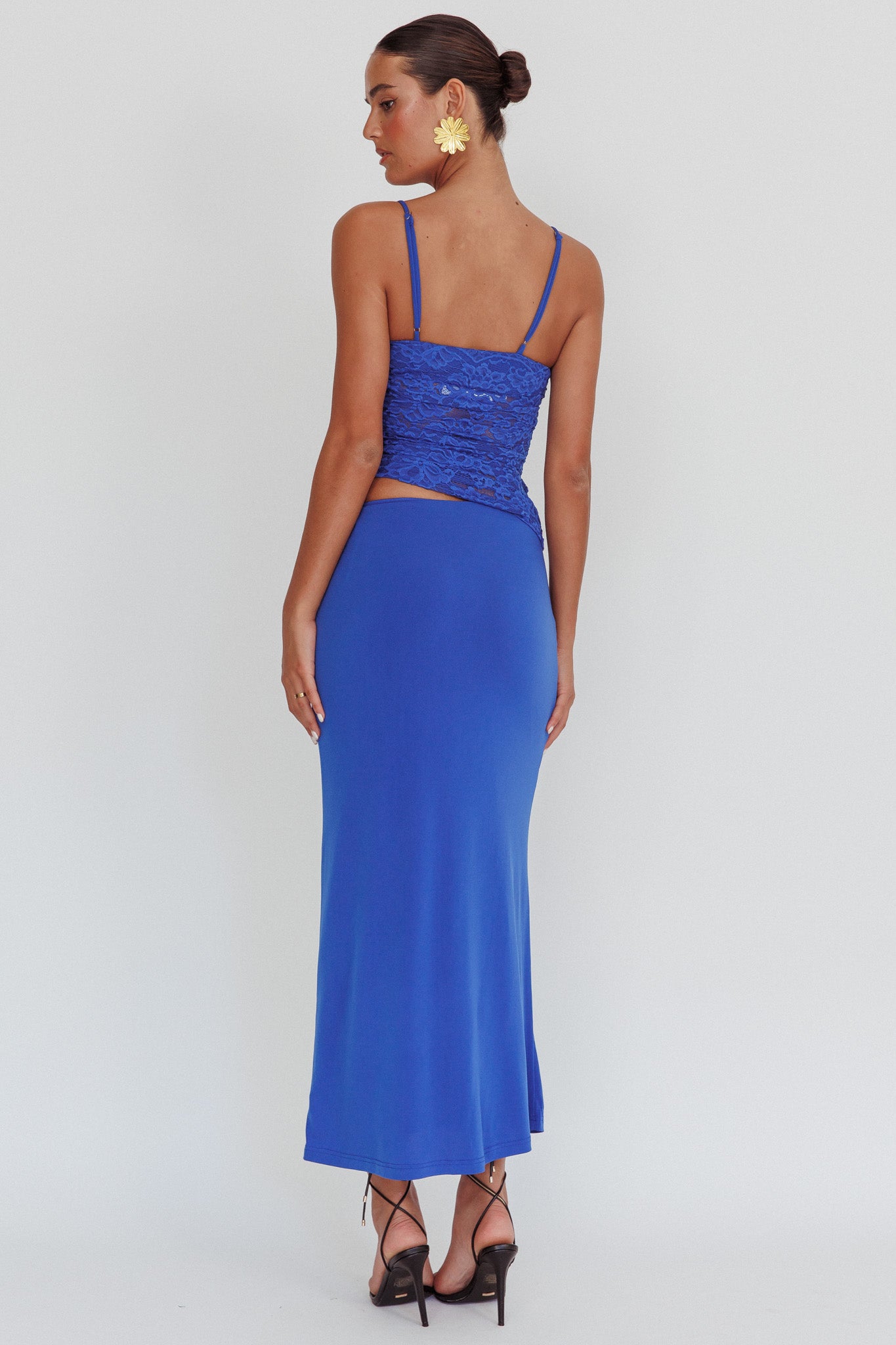 Lorely Lace Rosette Maxi Dress Top Blue by Selfie Leslie Australia