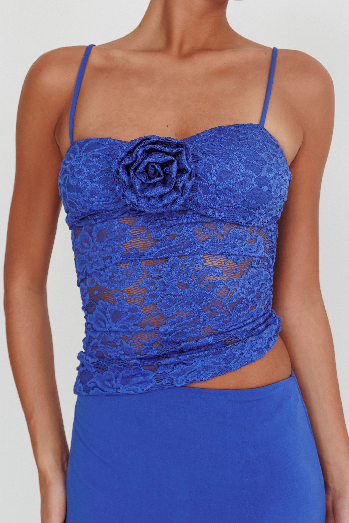 Lorely Lace Rosette Maxi Dress Top Blue by Selfie Leslie Australia