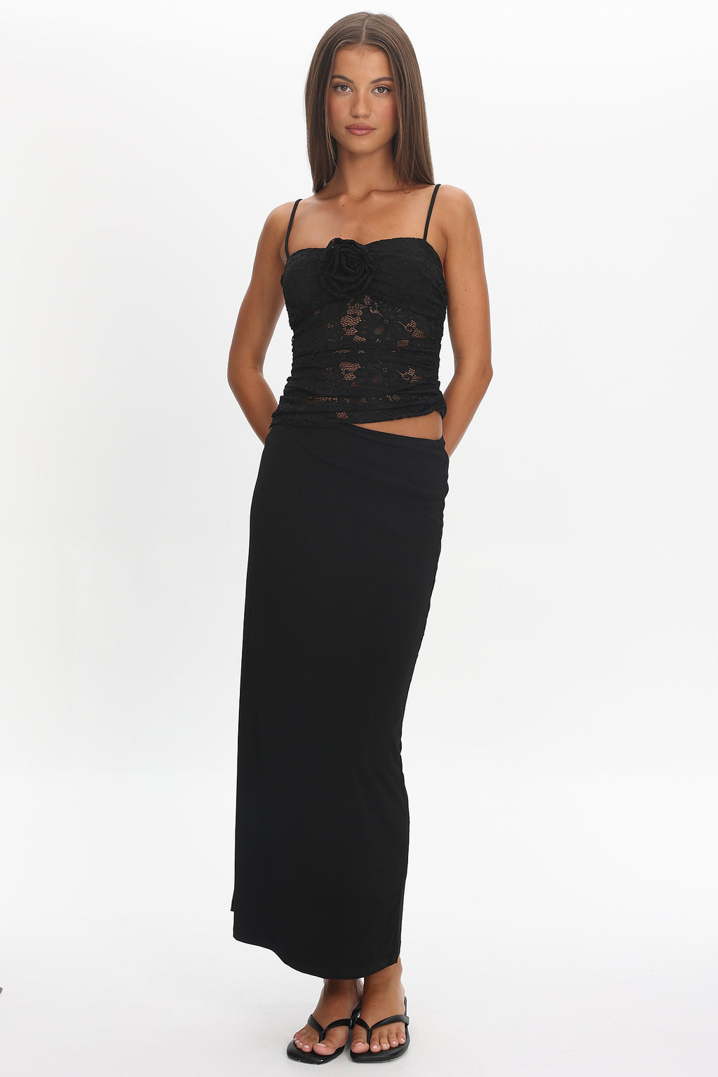 Lorely Lace Rosette Maxi Dress Top Black by Selfie Leslie Australia