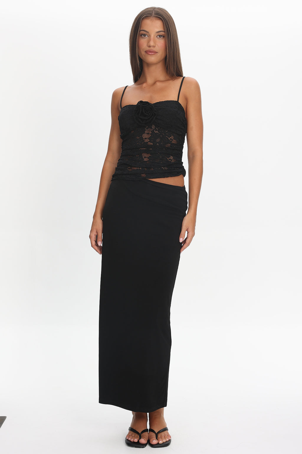Lorely Lace Rosette Maxi Dress Top Black by Selfie Leslie Australia