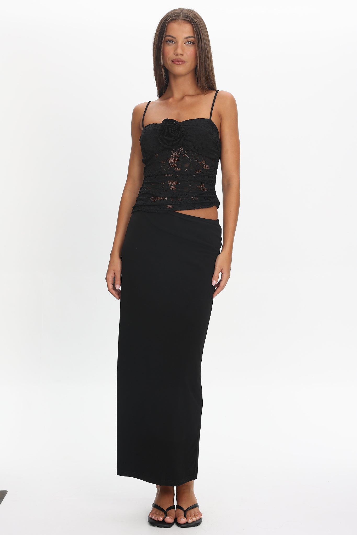 Lorely Lace Rosette Maxi Dress Top Black by Selfie Leslie Australia