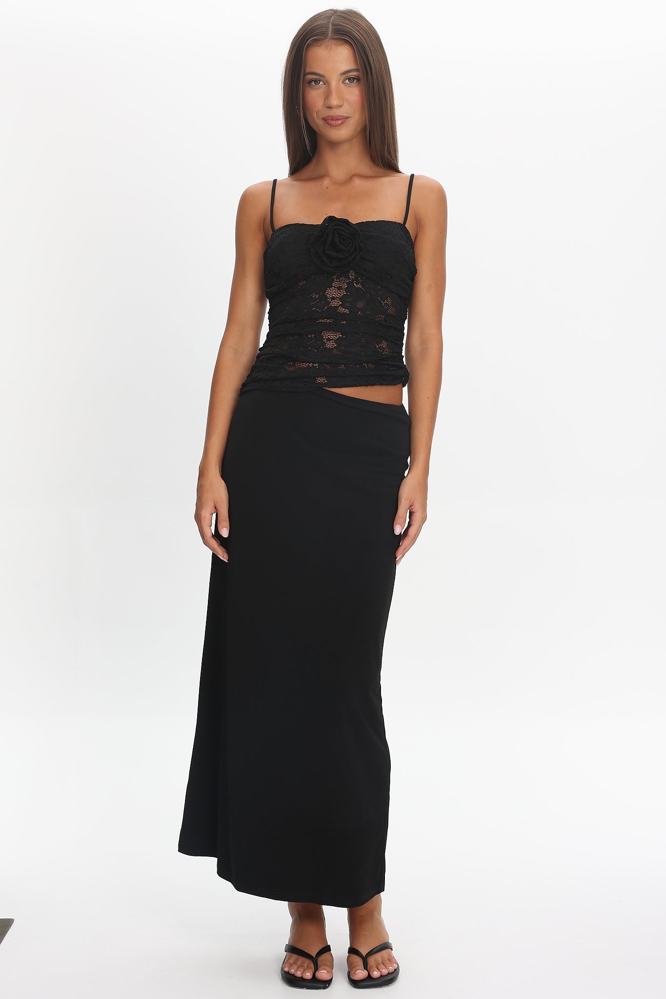 Lorely Lace Rosette Maxi Dress Top Black by Selfie Leslie Australia