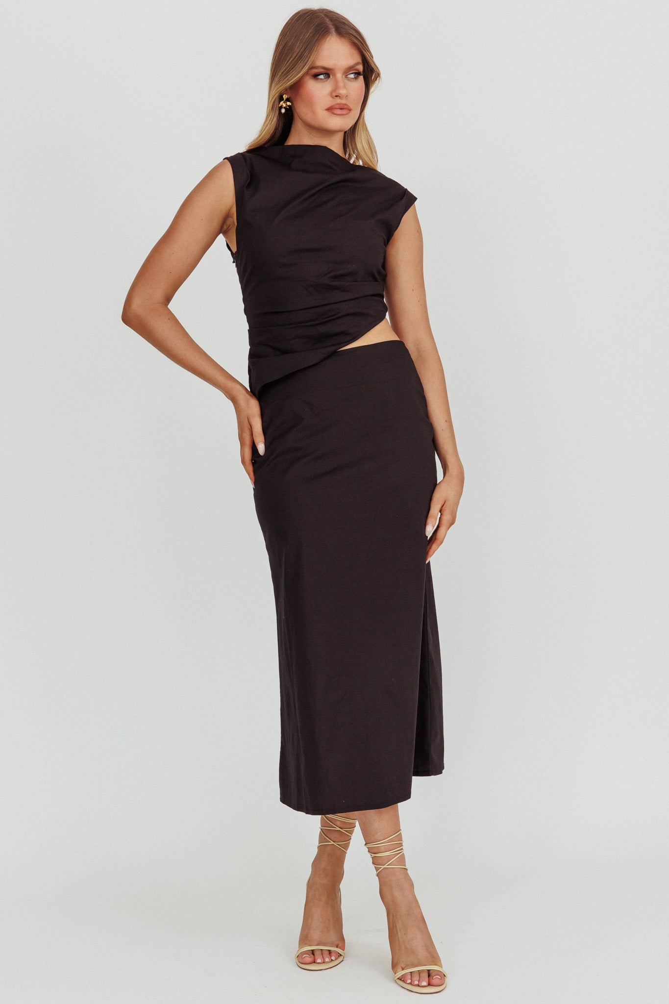 Lorely Boat Neck Cut Out Midi Dress Black by Selfie Leslie Australia