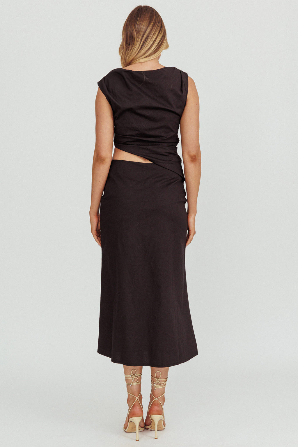Lorely Boat Neck Cut Out Midi Dress Black by Selfie Leslie Australia