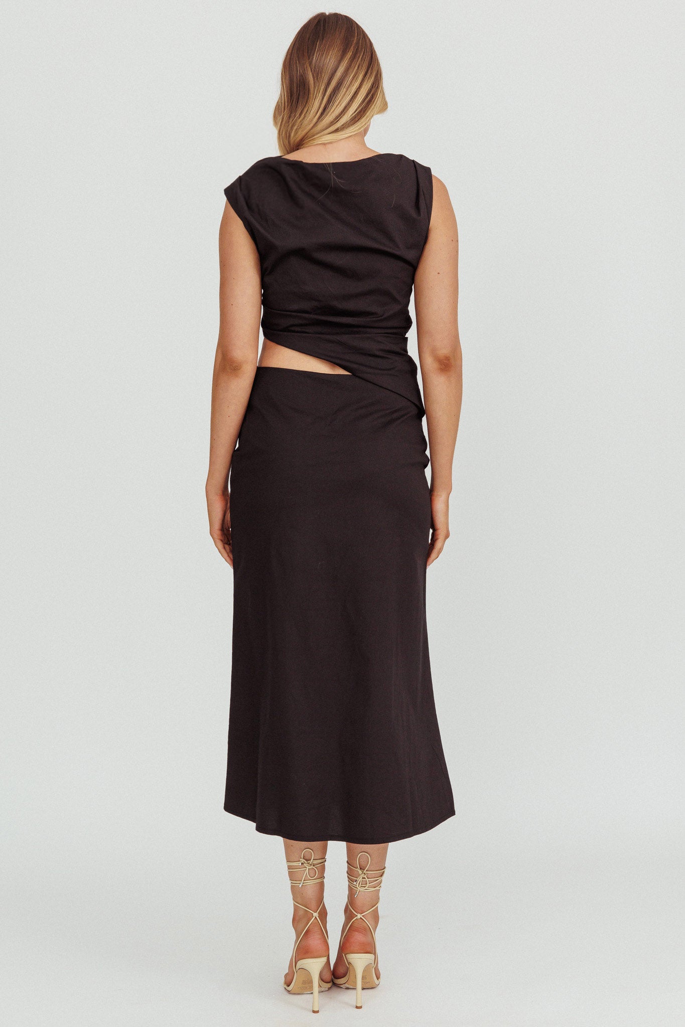 Lorely Boat Neck Cut Out Midi Dress Black by Selfie Leslie Australia