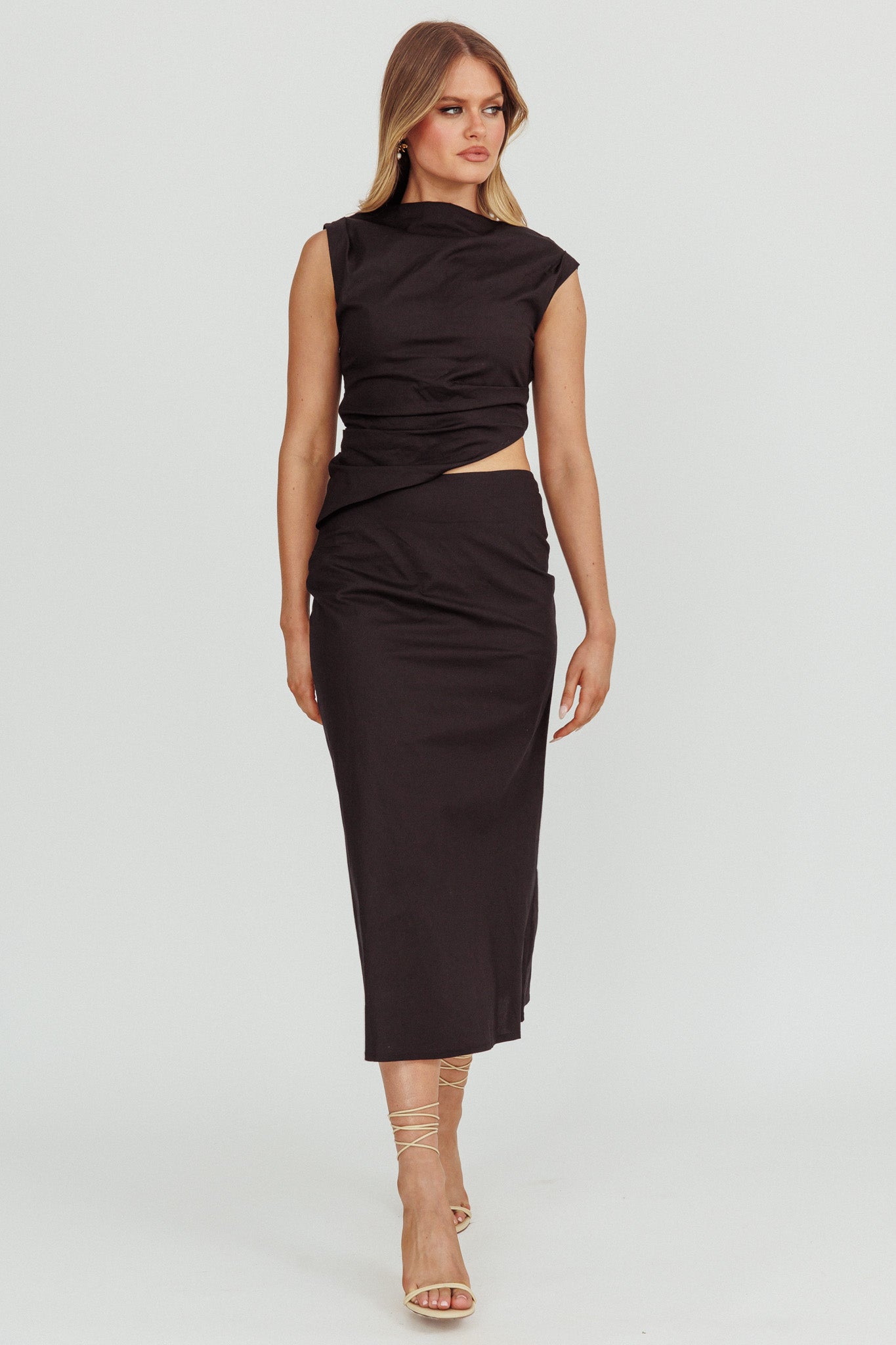 Lorely Boat Neck Cut Out Midi Dress Black by Selfie Leslie Australia