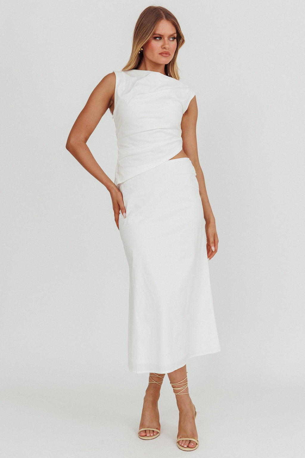 Lorely Boat Neck Cut Out Midi Dress White by Selfie Leslie Australia