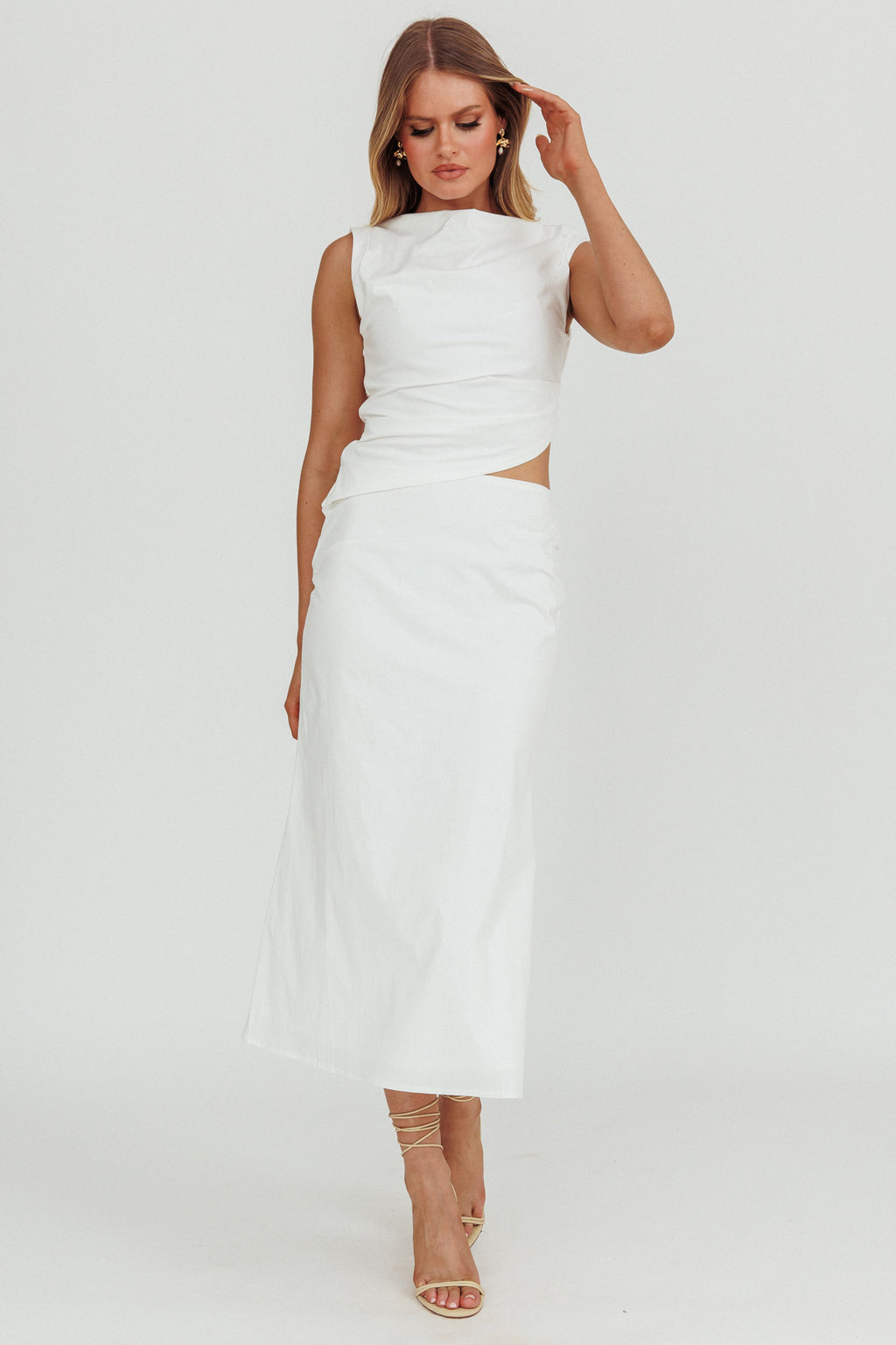 Lorely Boat Neck Cut Out Midi Dress White by Selfie Leslie Australia
