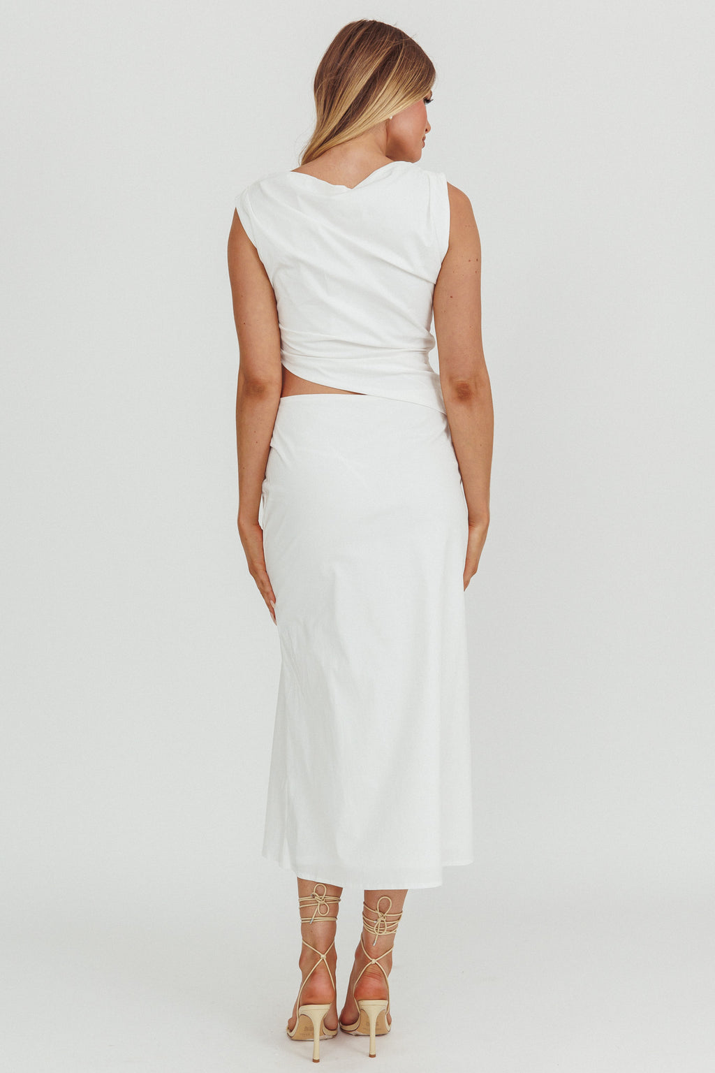Lorely Boat Neck Cut Out Midi Dress White by Selfie Leslie Australia