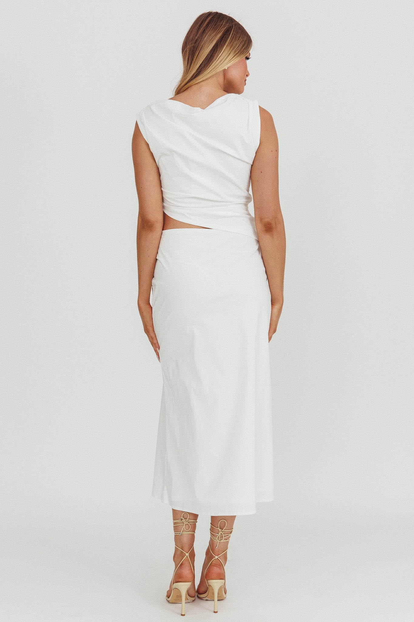 Lorely Boat Neck Cut Out Midi Dress White by Selfie Leslie Australia
