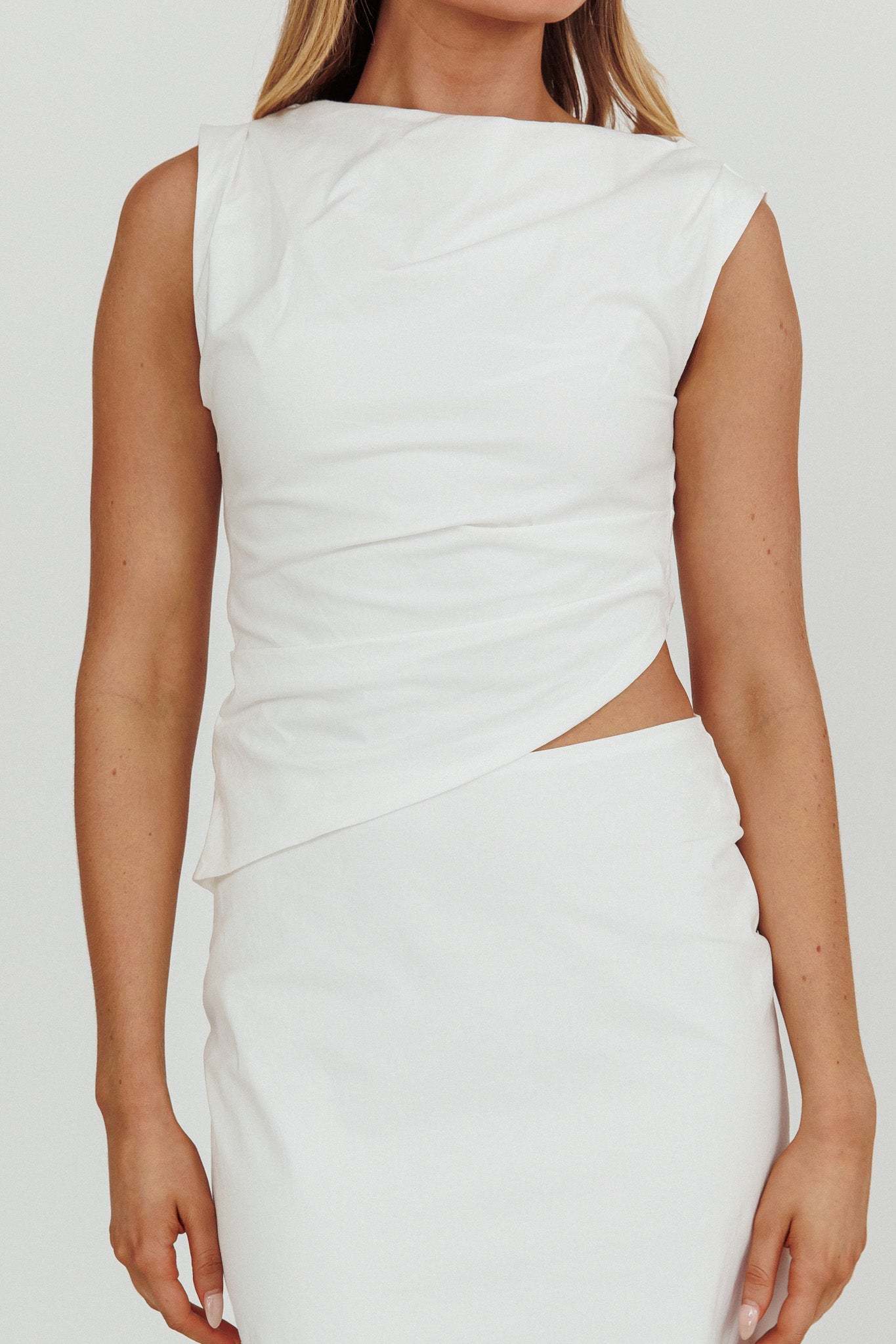 Lorely Boat Neck Cut Out Midi Dress White by Selfie Leslie Australia