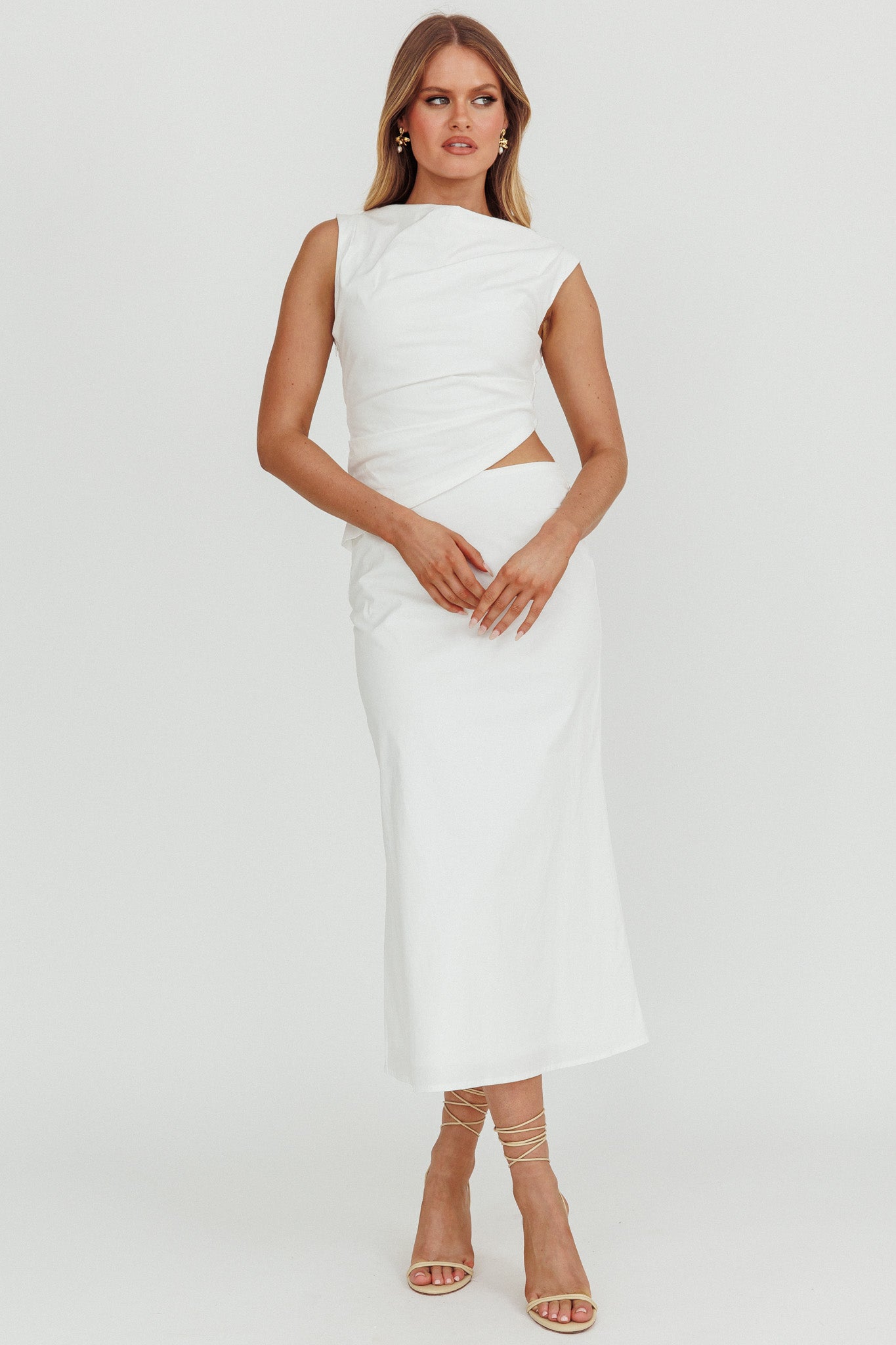 Lorely Boat Neck Cut Out Midi Dress White by Selfie Leslie Australia
