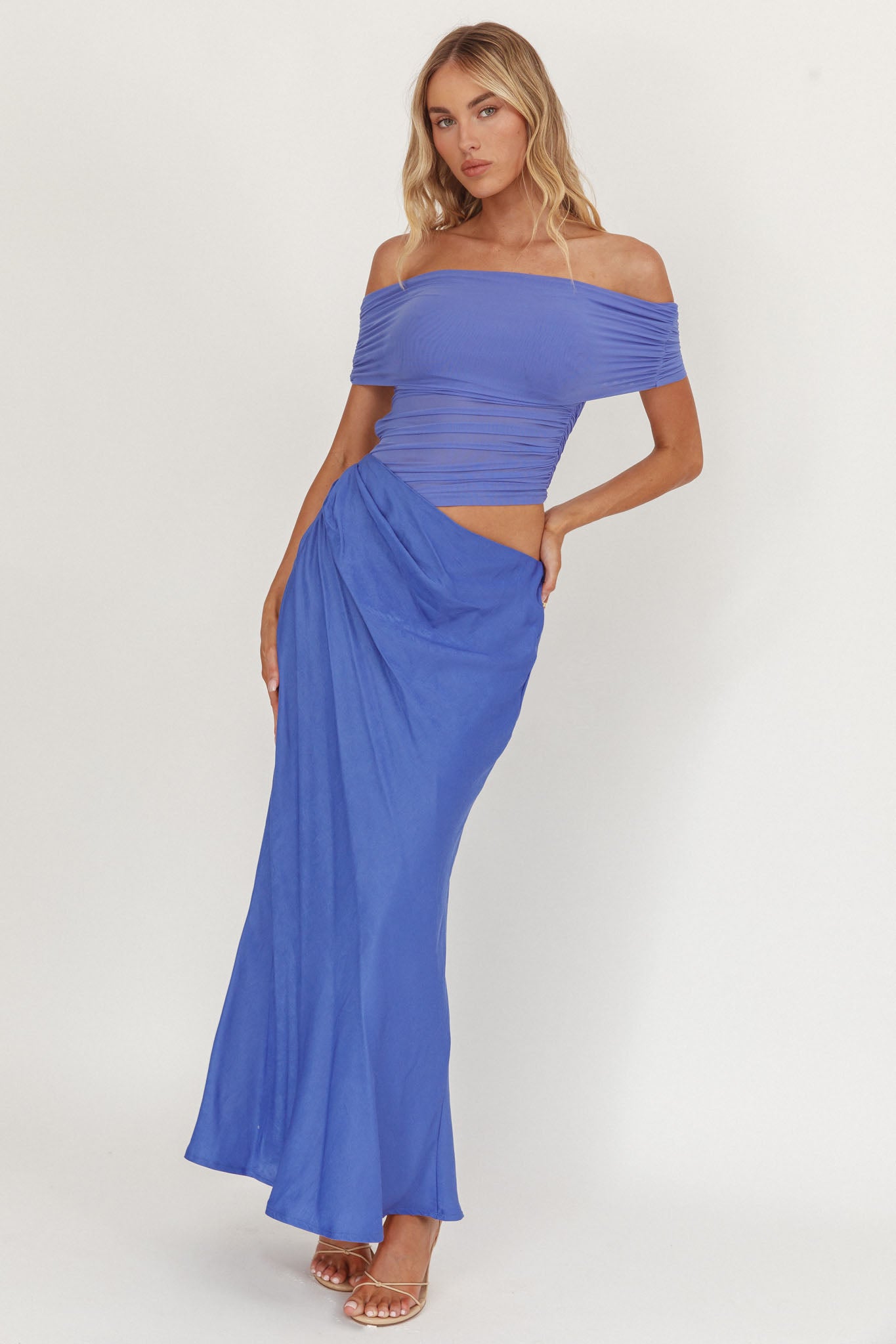 Lorely Off-Shoulder Midi Dress Ocean by Selfie Leslie Australia