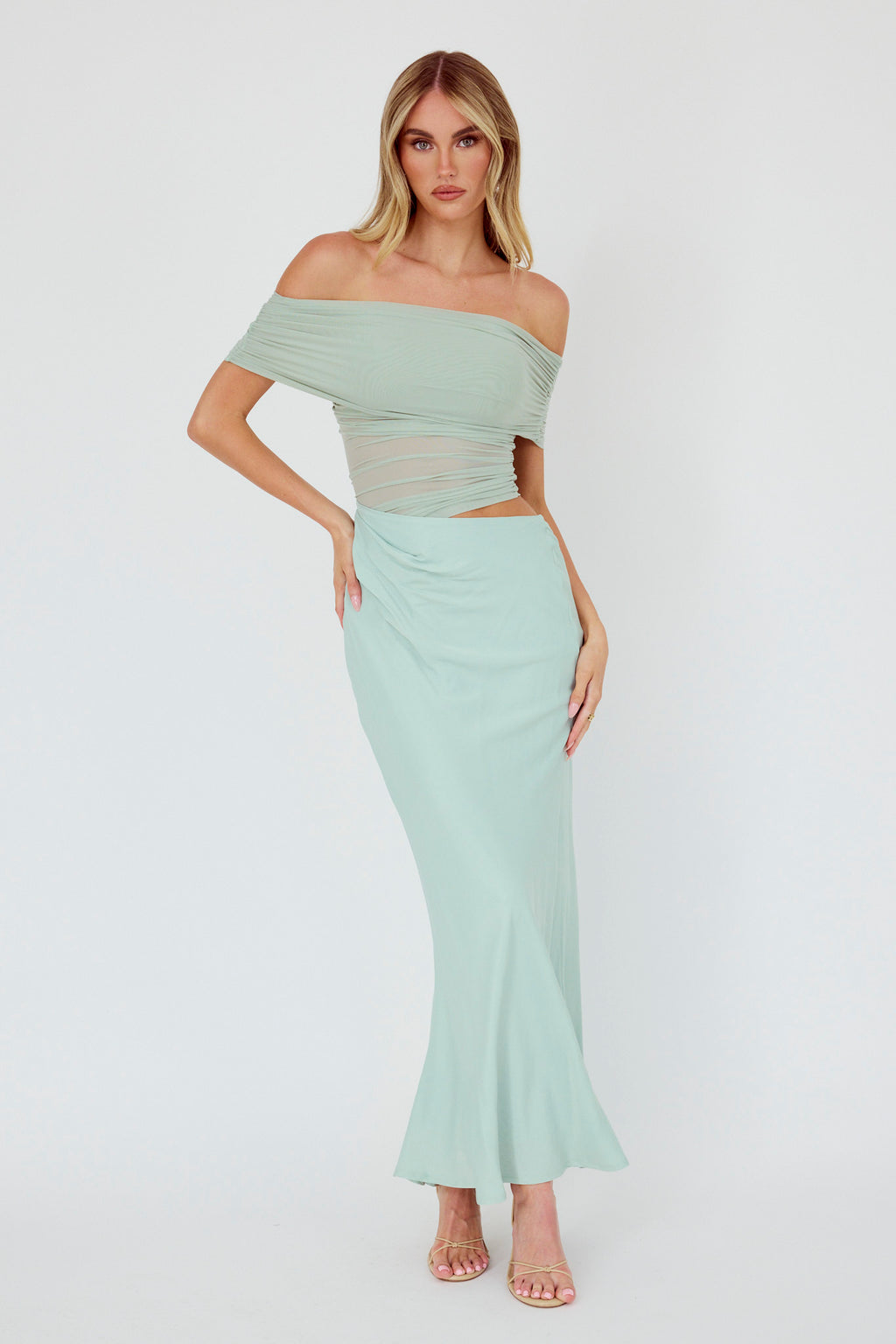 Lorely Off-Shoulder Midi Dress Sage by Selfie Leslie Australia