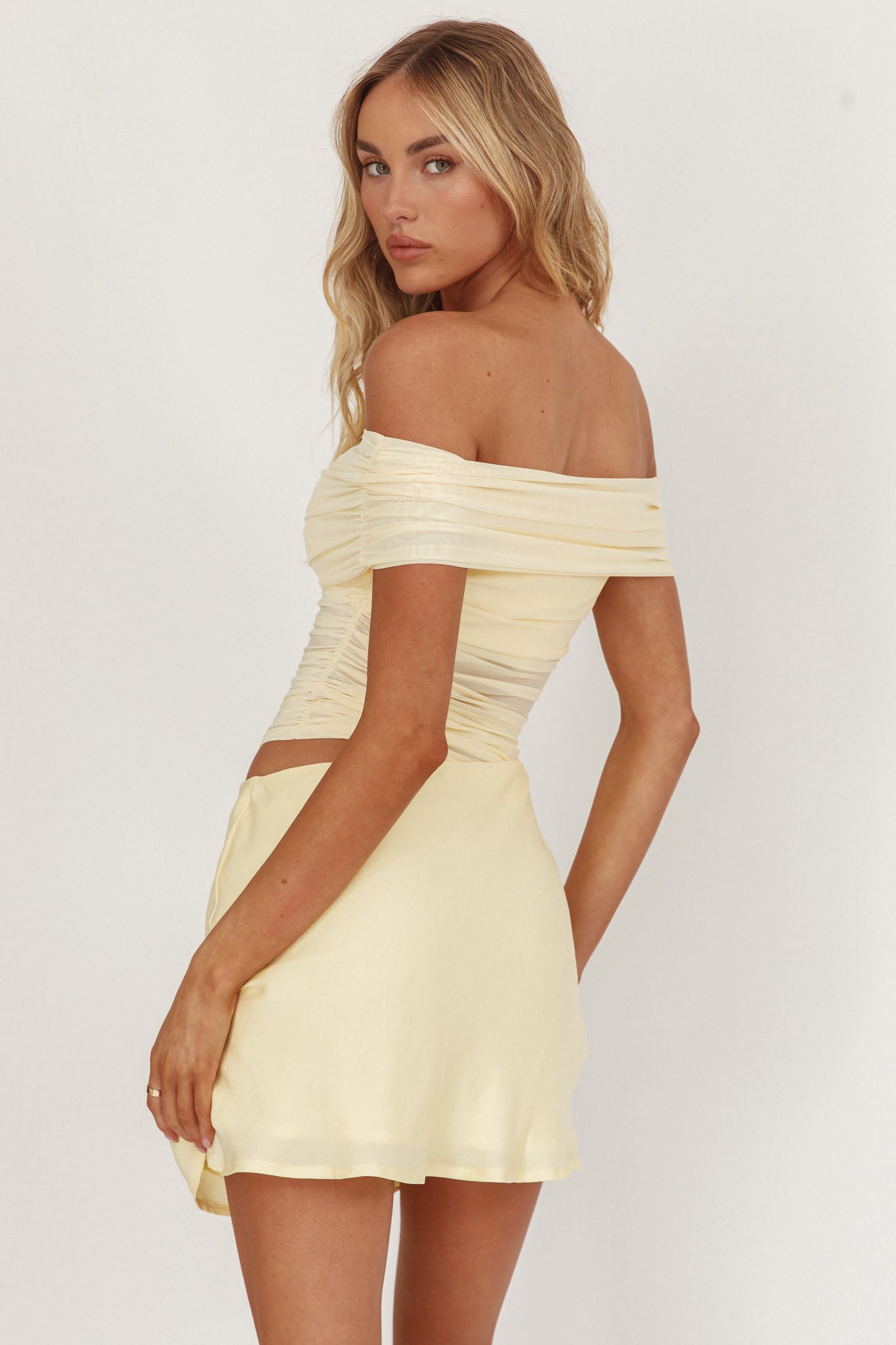 Lorely Off-Shoulder Mini Dress Butter by Selfie Leslie Australia
