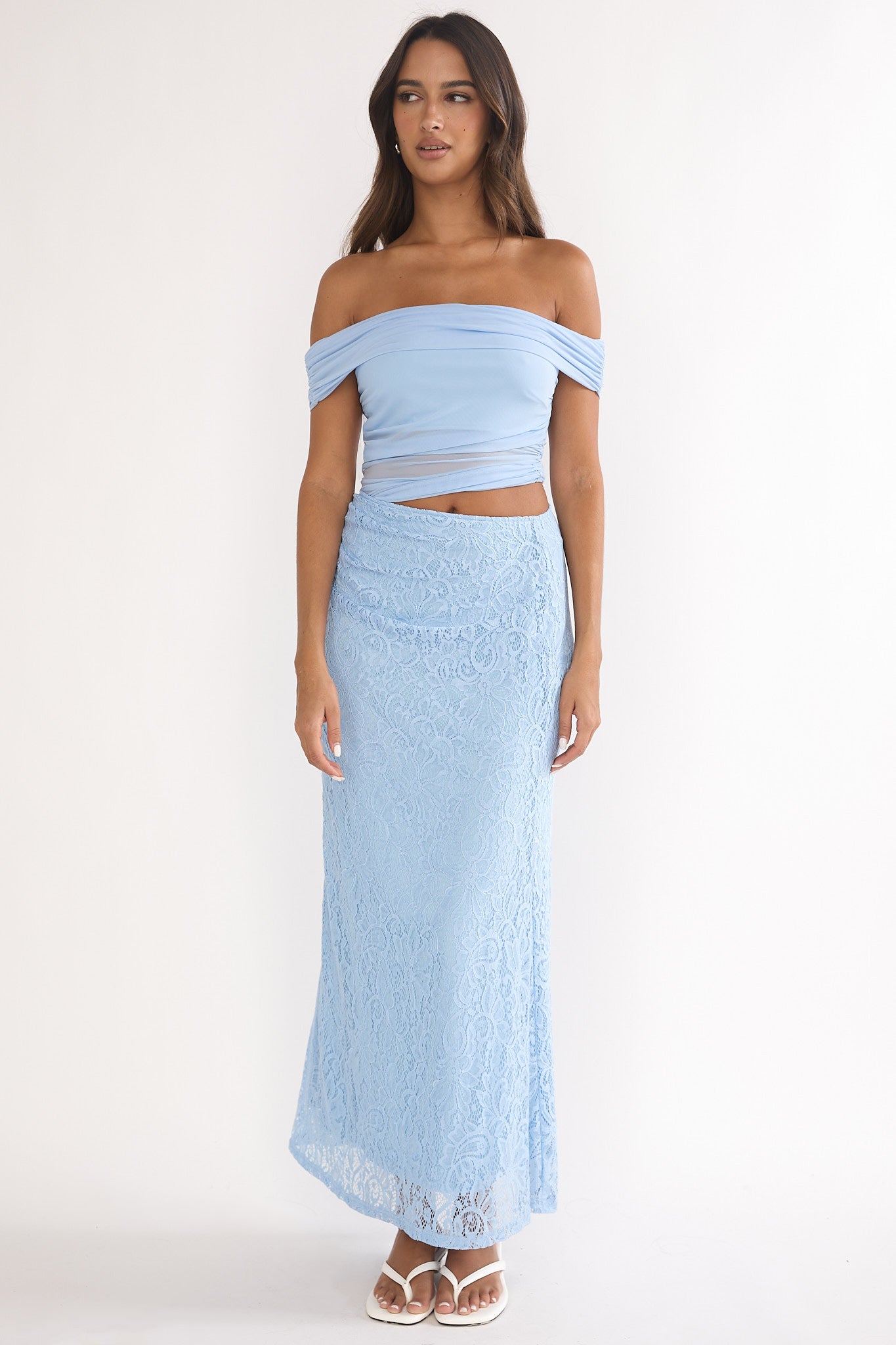 Lorely Off-Shoulder Lace Maxi Dress Blue by Selfie Leslie Australia