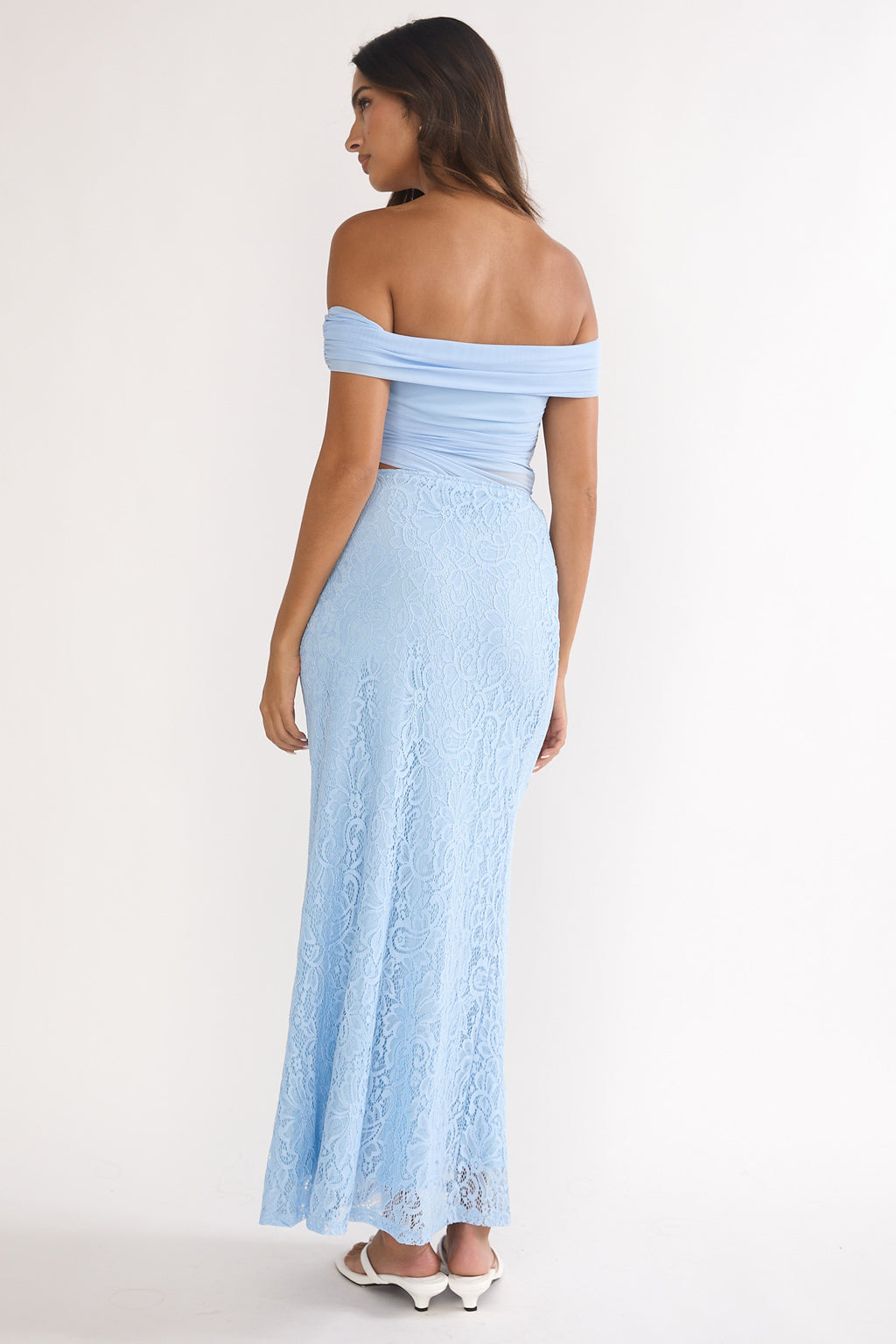 Lorely Off-Shoulder Lace Maxi Dress Blue by Selfie Leslie Australia