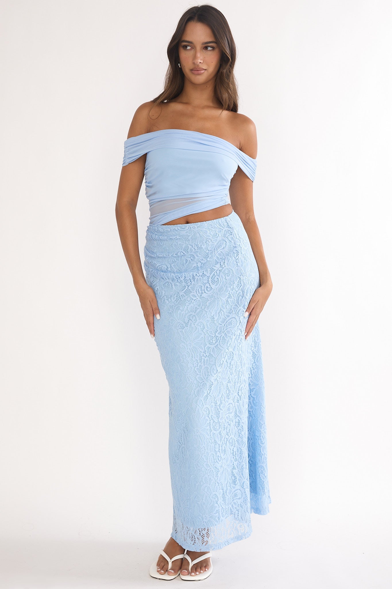 Lorely Off-Shoulder Lace Maxi Dress Blue by Selfie Leslie Australia