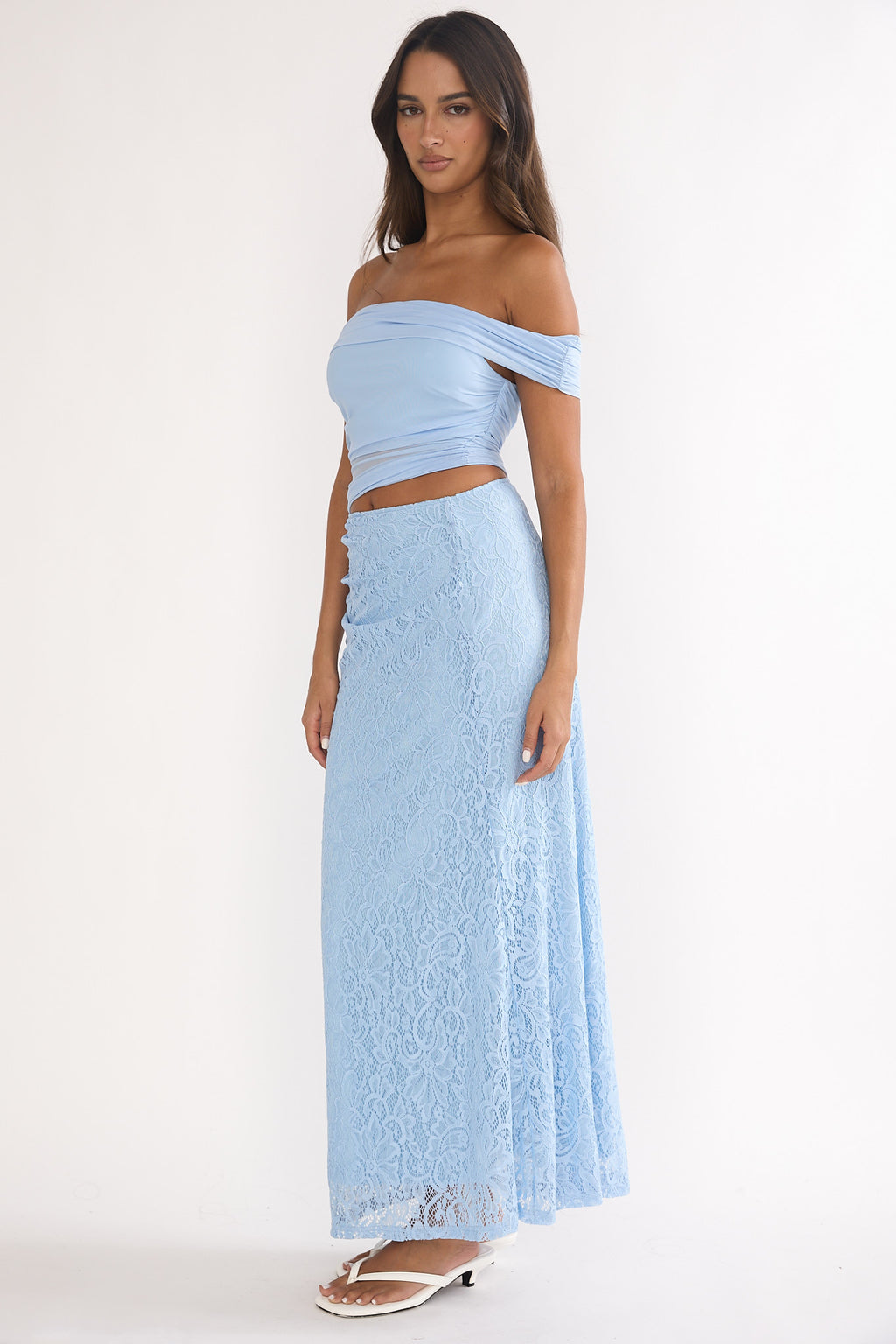Lorely Off-Shoulder Lace Maxi Dress Blue by Selfie Leslie Australia