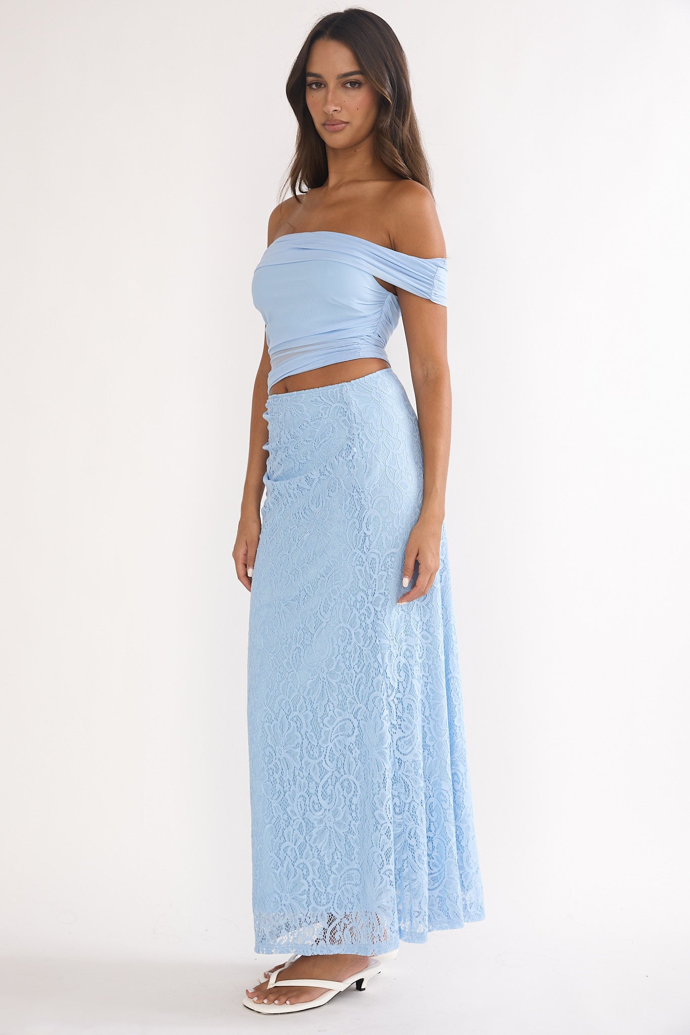Lorely Off-Shoulder Lace Maxi Dress Blue by Selfie Leslie Australia