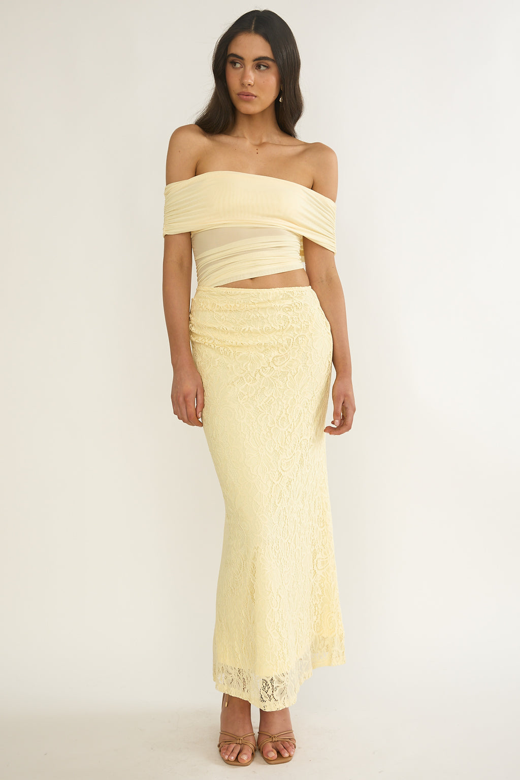 Lorely Off-Shoulder Lace Maxi Dress Butter by Selfie Leslie Australia