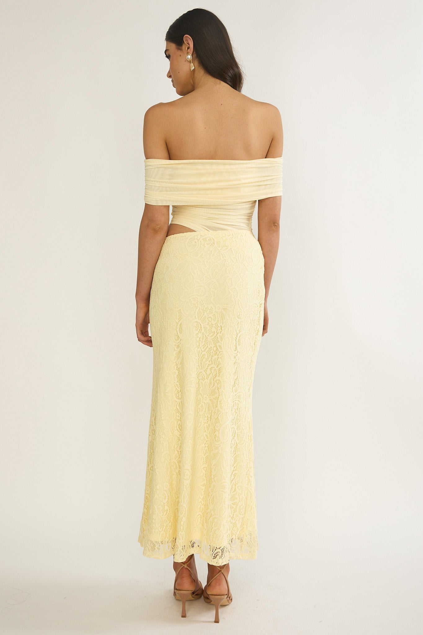 Lorely Off-Shoulder Lace Maxi Dress Butter by Selfie Leslie Australia