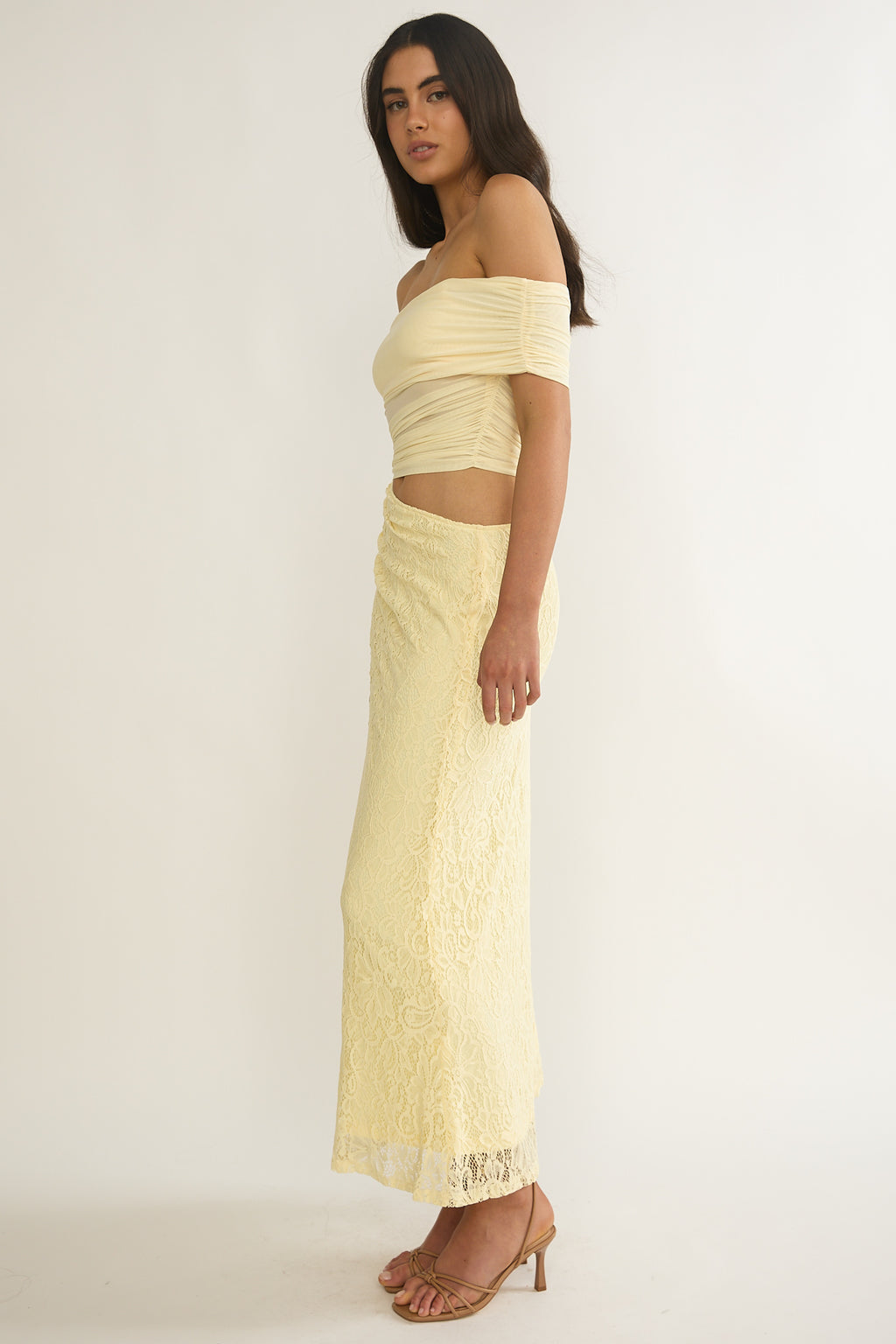 Lorely Off-Shoulder Lace Maxi Dress Butter by Selfie Leslie Australia