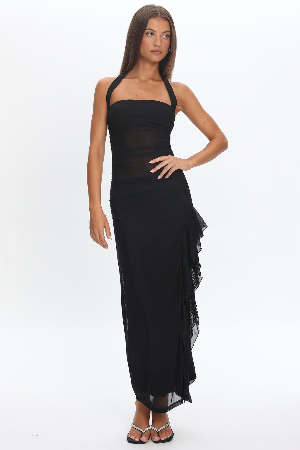 Lorely Halterneck Mesh Maxi Dress Black by Selfie Leslie Australia