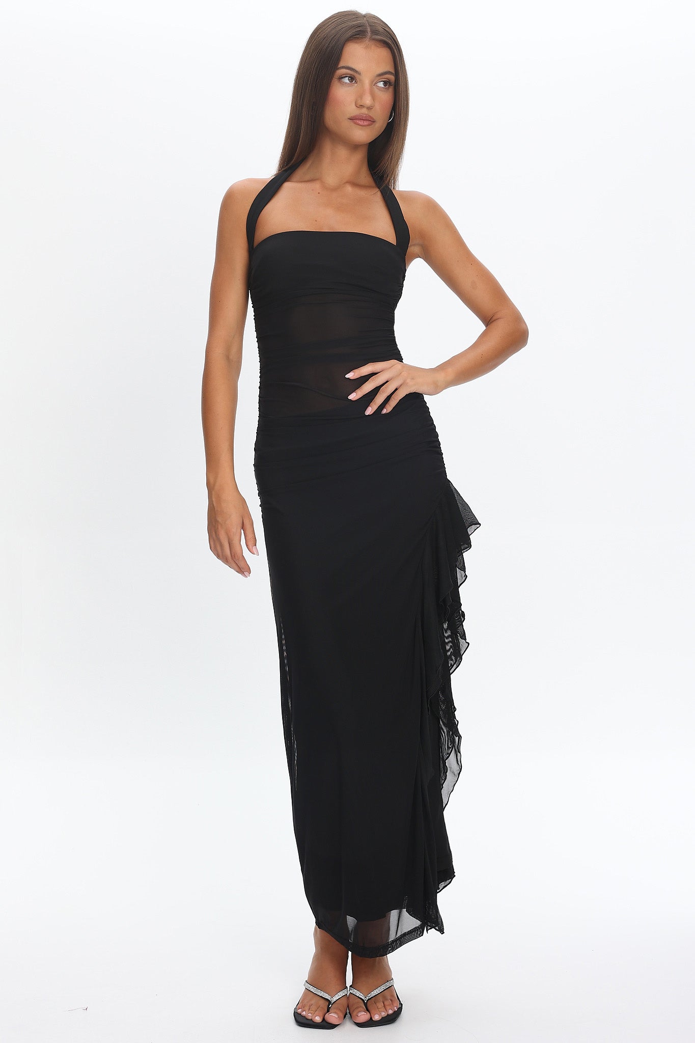 Lorely Halterneck Mesh Maxi Dress Black by Selfie Leslie Australia