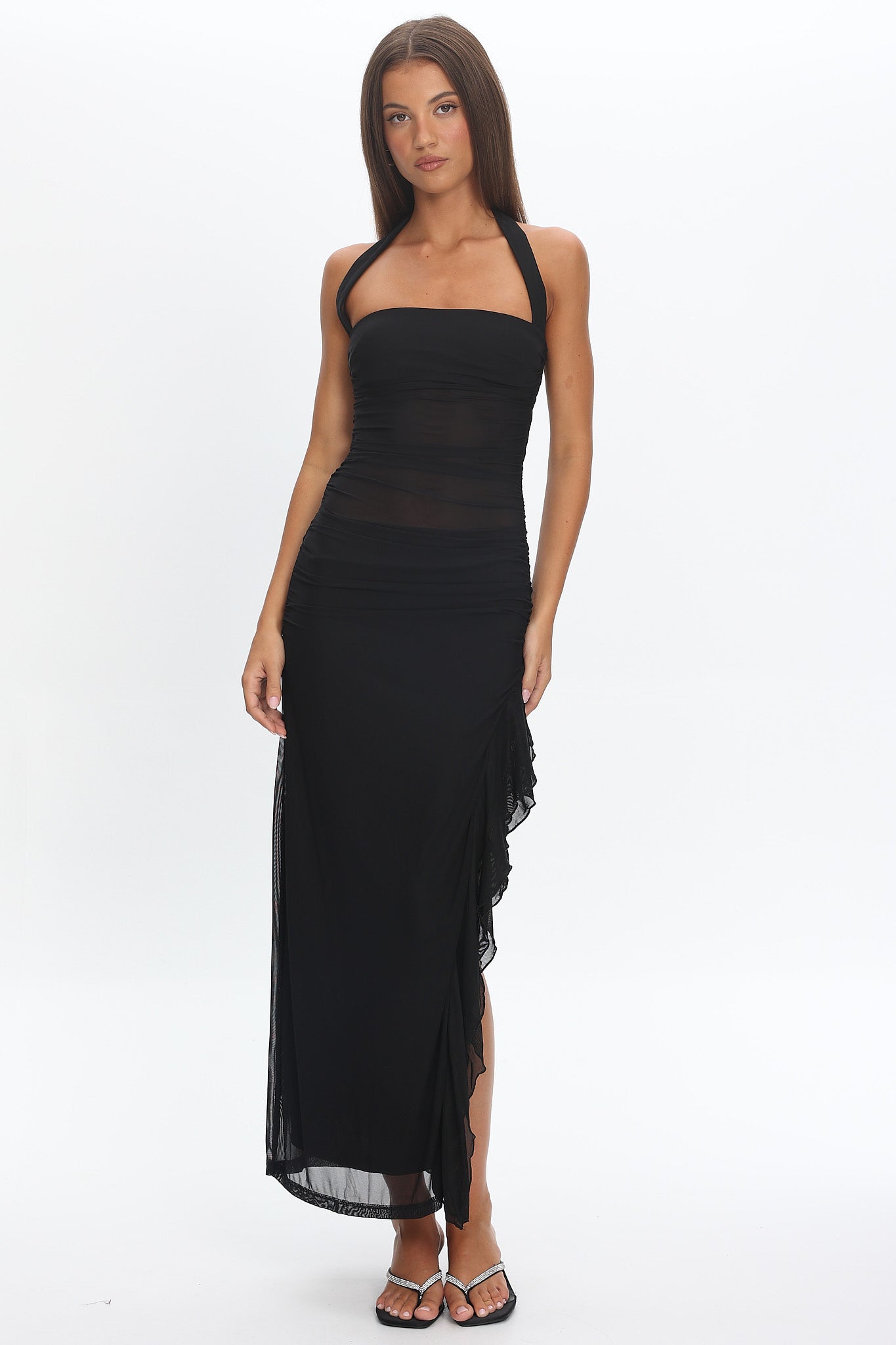 Lorely Halterneck Mesh Maxi Dress Black by Selfie Leslie Australia