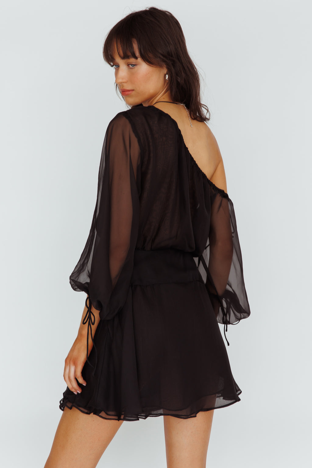 Mariona Off Shoulder Long Sleeve Mini Dress Black by Selfie Leslie Australia