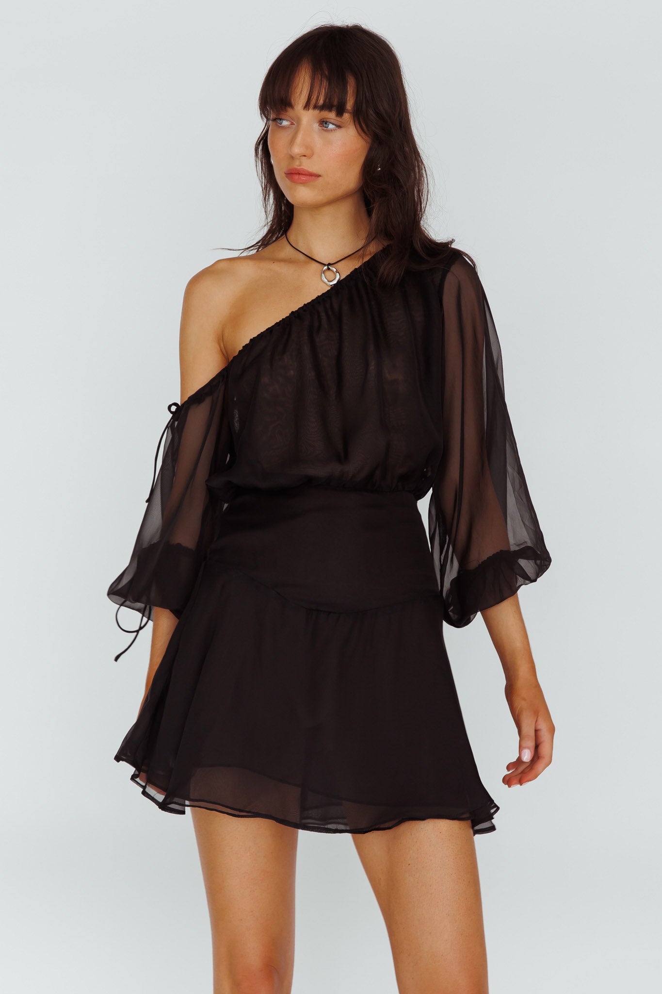 Mariona Off Shoulder Long Sleeve Mini Dress Black by Selfie Leslie Australia