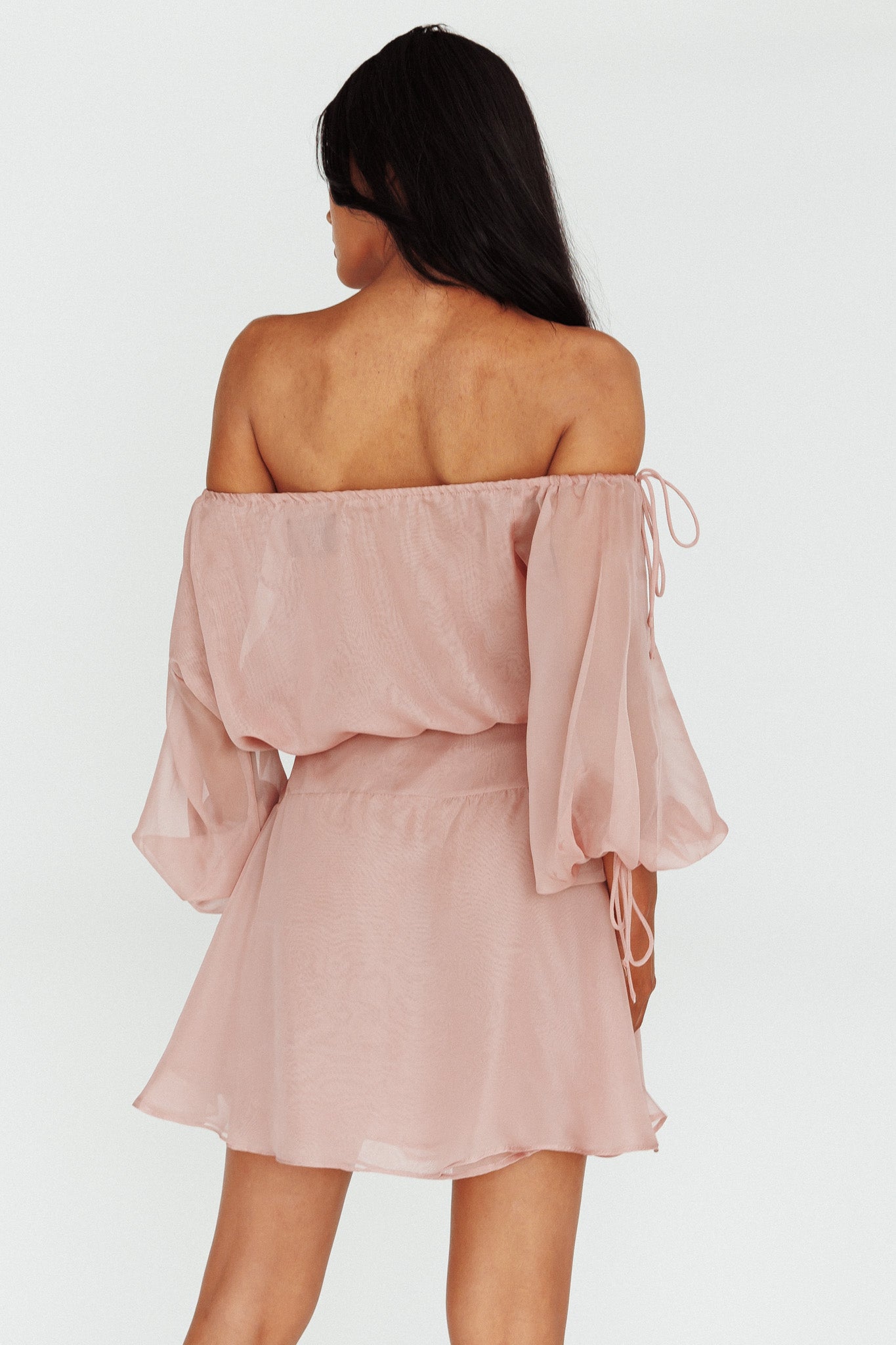 Mariona Off Shoulder Long Sleeve Mini Dress Blush by Selfie Leslie Australia
